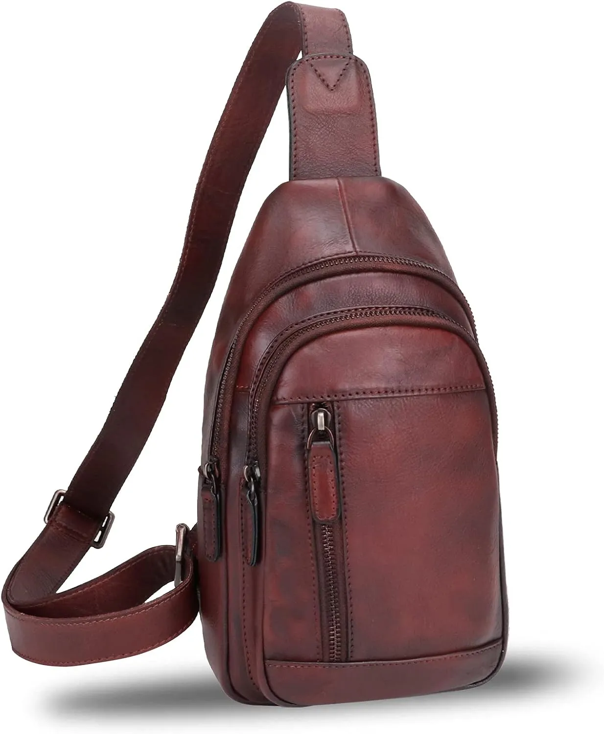 IVTG Genuine Leather Sling Bag Chest Shoulder Pack Crossbody Casual Daypack Vintage Handmade Hiking Backpack Motorcycle Bag (Coffee)