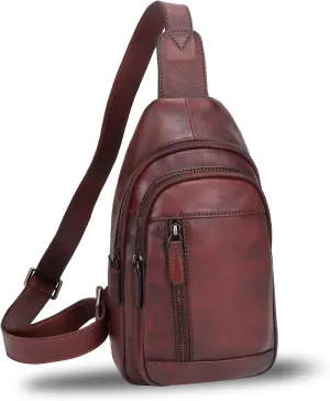 IVTG Genuine Leather Sling Bag Chest Shoulder Pack Crossbody Casual Daypack Vintage Handmade Hiking Backpack Motorcycle Bag (Coffee)