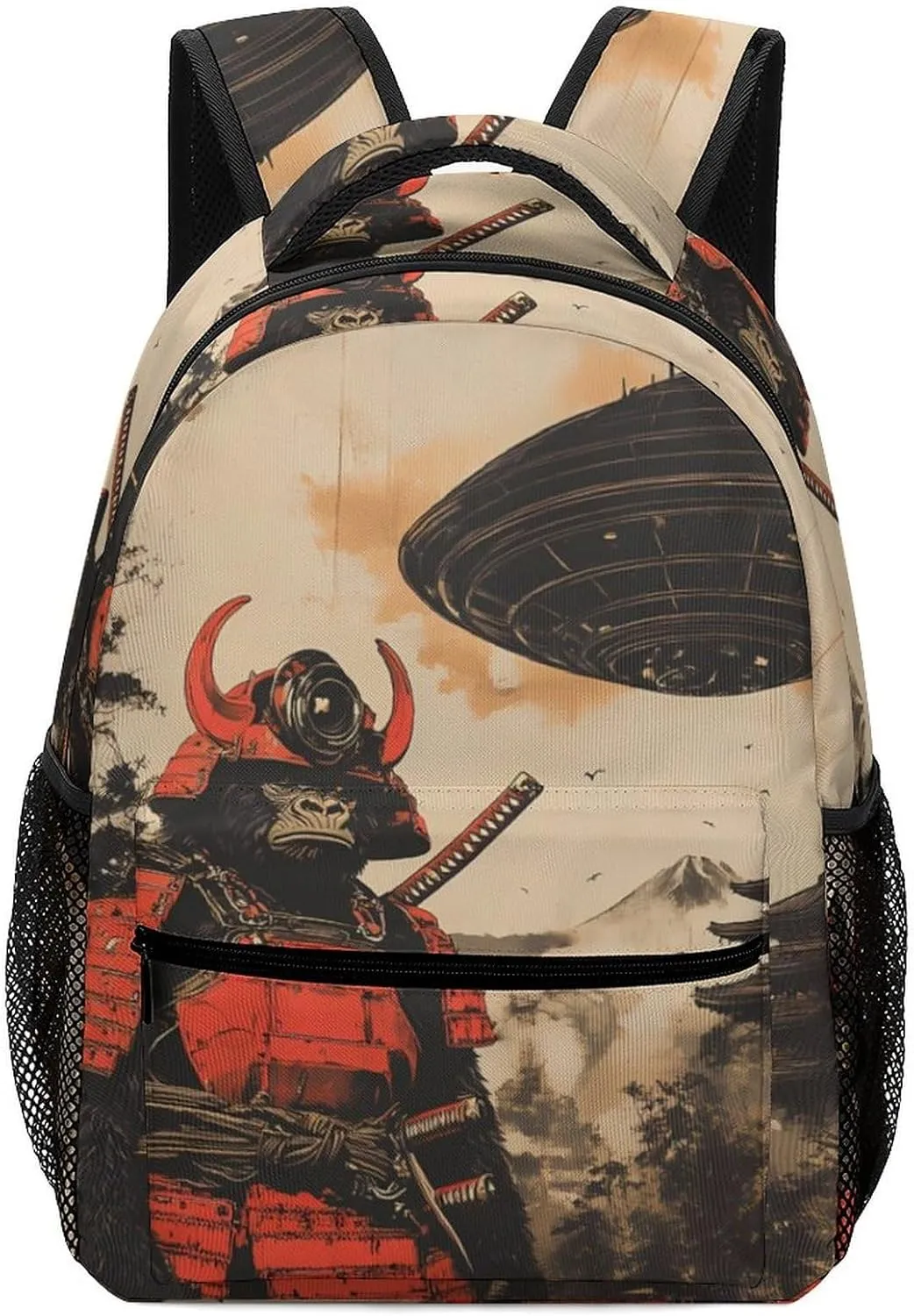 Japanese Chimpanzee Samurais Monkey Laptop Backpack Durable Travel Daypack Casual Shoulder Bag for Sport Hiking