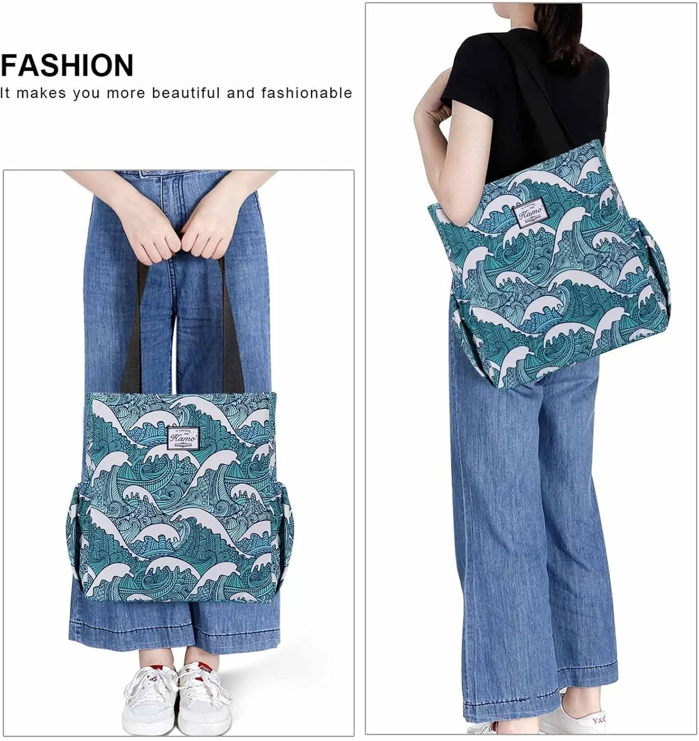 KAMO Floral Tote Bag - Waterproof Lightweight Handbags Travel Shoulder Bag for Hiking Yoga Gym Swimming Travel Beach
