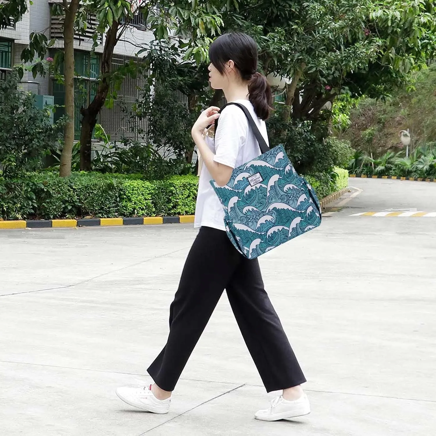 KAMO Floral Tote Bag - Waterproof Lightweight Handbags Travel Shoulder Bag for Hiking Yoga Gym Swimming Travel Beach