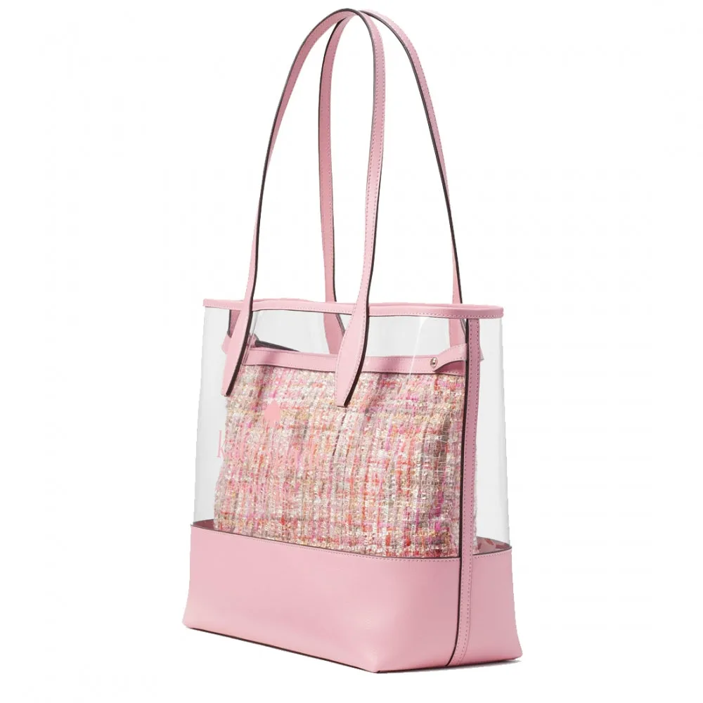 Kate Spade Ash See-Through Tweed Large Triple Compartment Tote Bag in Pink Multi