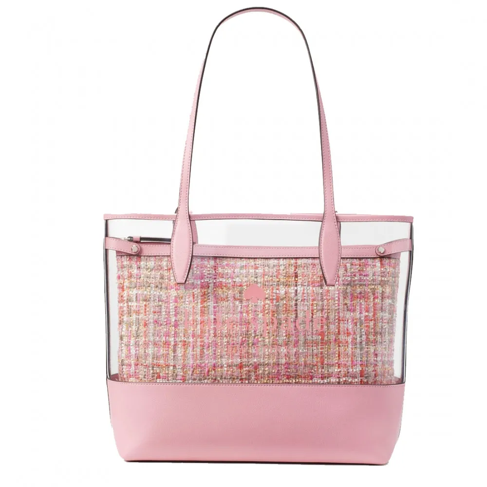 Kate Spade Ash See-Through Tweed Large Triple Compartment Tote Bag in Pink Multi