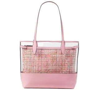 Kate Spade Ash See-Through Tweed Large Triple Compartment Tote Bag in Pink Multi