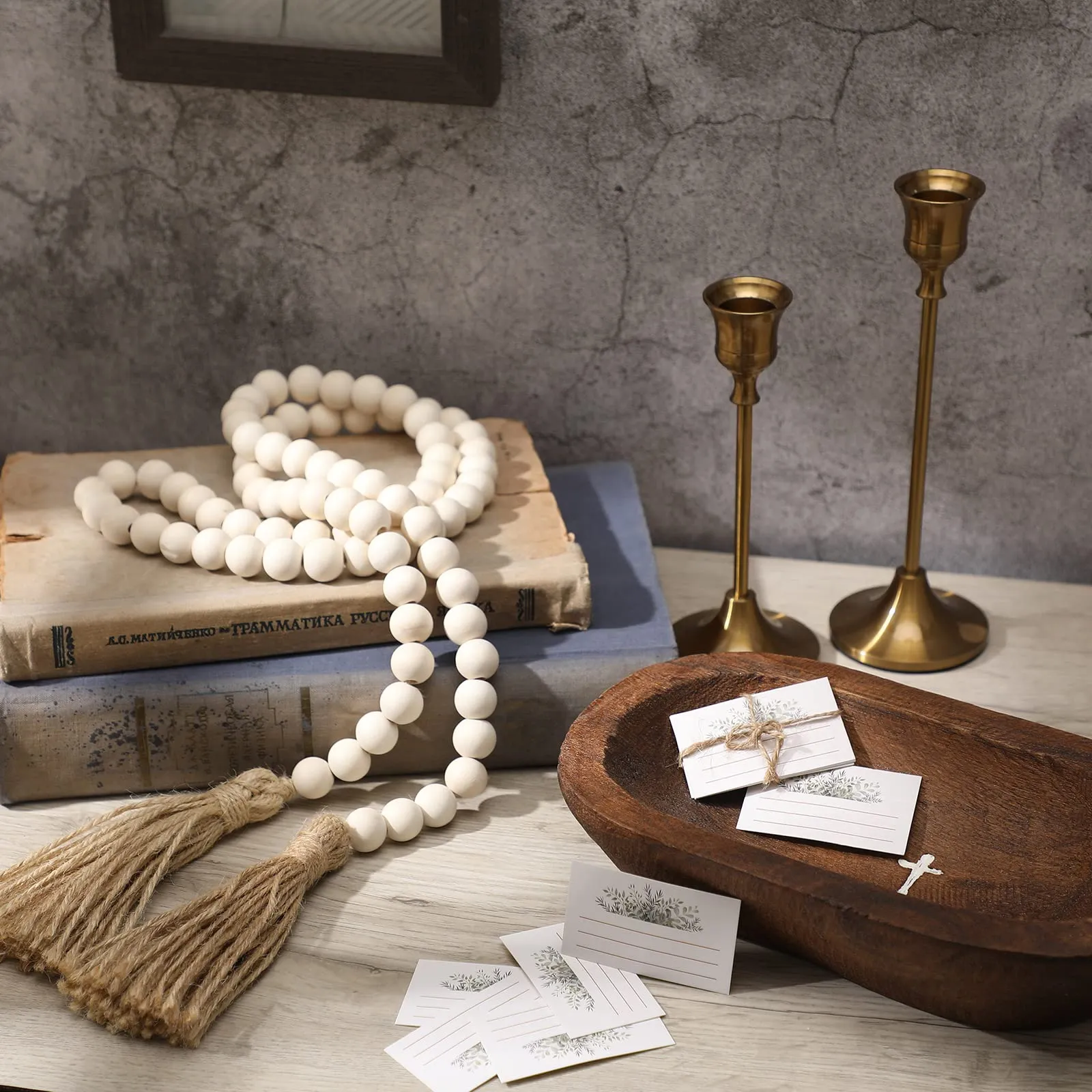 Kathfly Prayer Dough Bowl Wood Decorative Bowl with Cross and Cards Christian Gifts 58 Inch Wooden Rustic Prayer Bread Religious Spiritual Gifts for Blessing Farmhouse Entryway