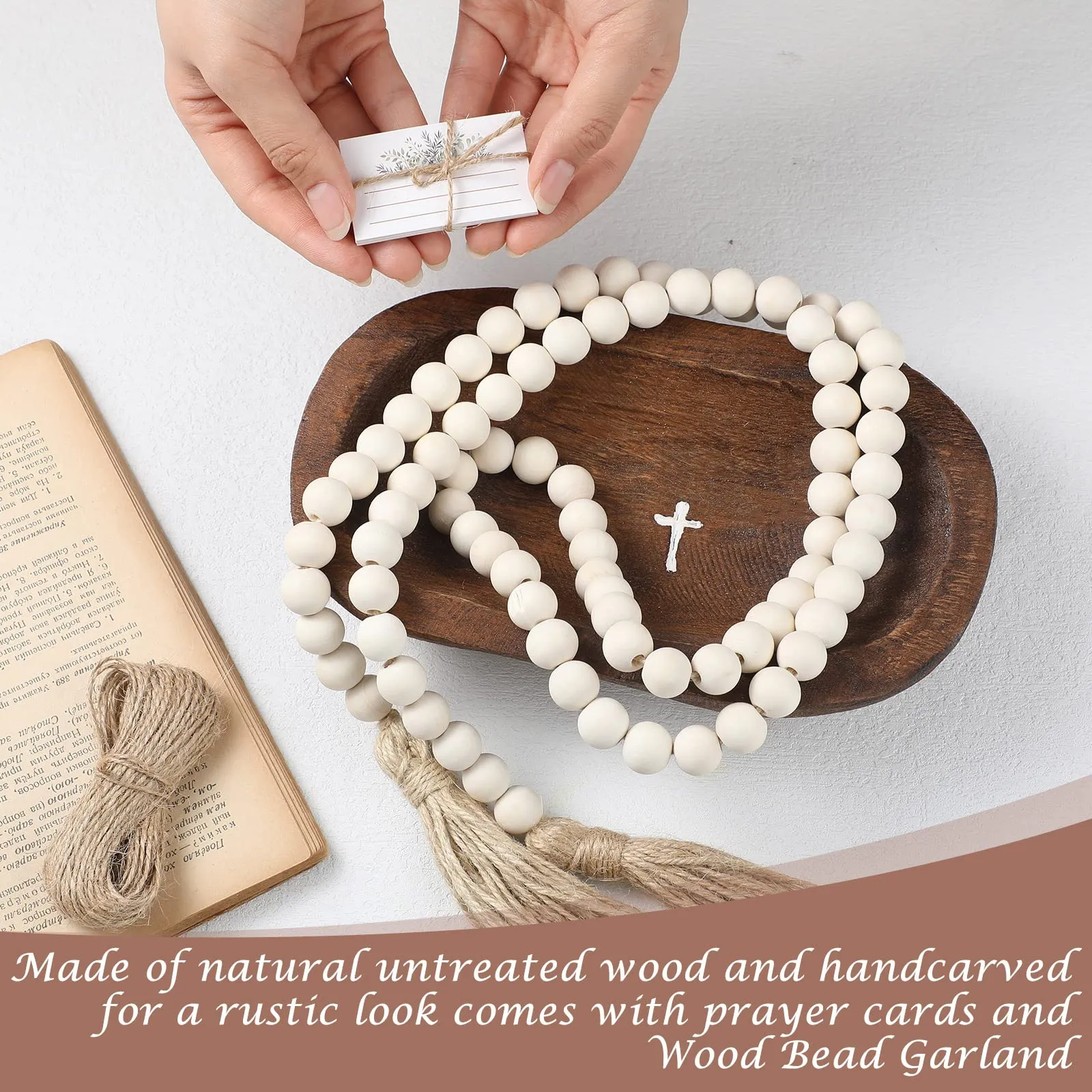 Kathfly Prayer Dough Bowl Wood Decorative Bowl with Cross and Cards Christian Gifts 58 Inch Wooden Rustic Prayer Bread Religious Spiritual Gifts for Blessing Farmhouse Entryway