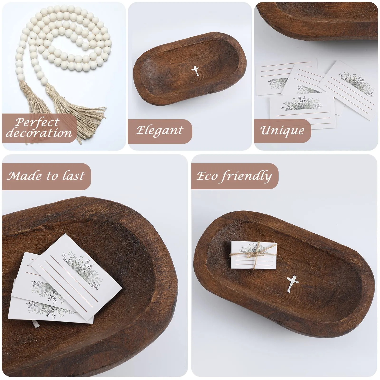 Kathfly Prayer Dough Bowl Wood Decorative Bowl with Cross and Cards Christian Gifts 58 Inch Wooden Rustic Prayer Bread Religious Spiritual Gifts for Blessing Farmhouse Entryway