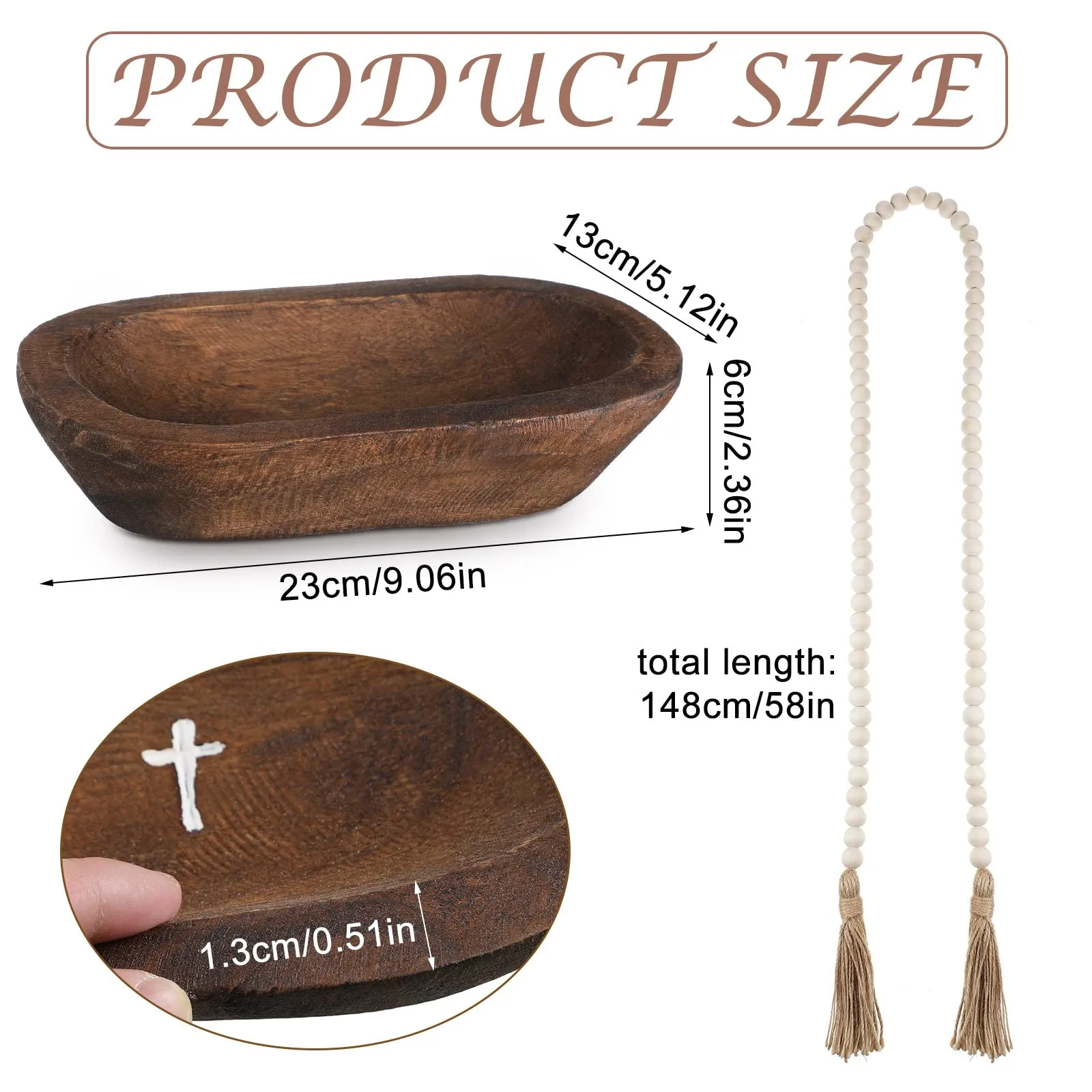 Kathfly Prayer Dough Bowl Wood Decorative Bowl with Cross and Cards Christian Gifts 58 Inch Wooden Rustic Prayer Bread Religious Spiritual Gifts for Blessing Farmhouse Entryway
