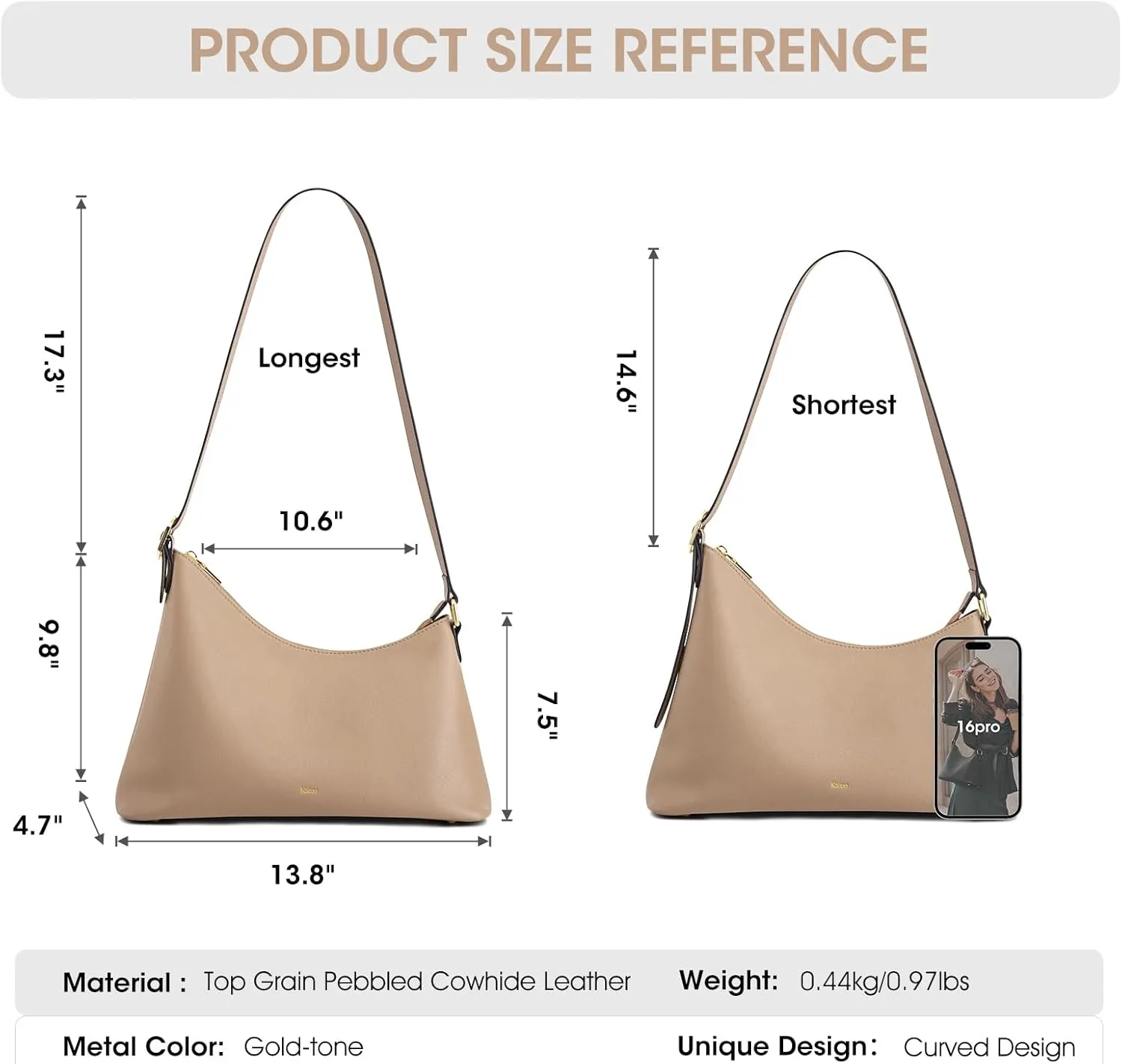Kattee Hobo Bags for Women Trendy, Soft Leather Handbags and Purses,Shoulder Tote Curved Designer Bag with Card Pocket