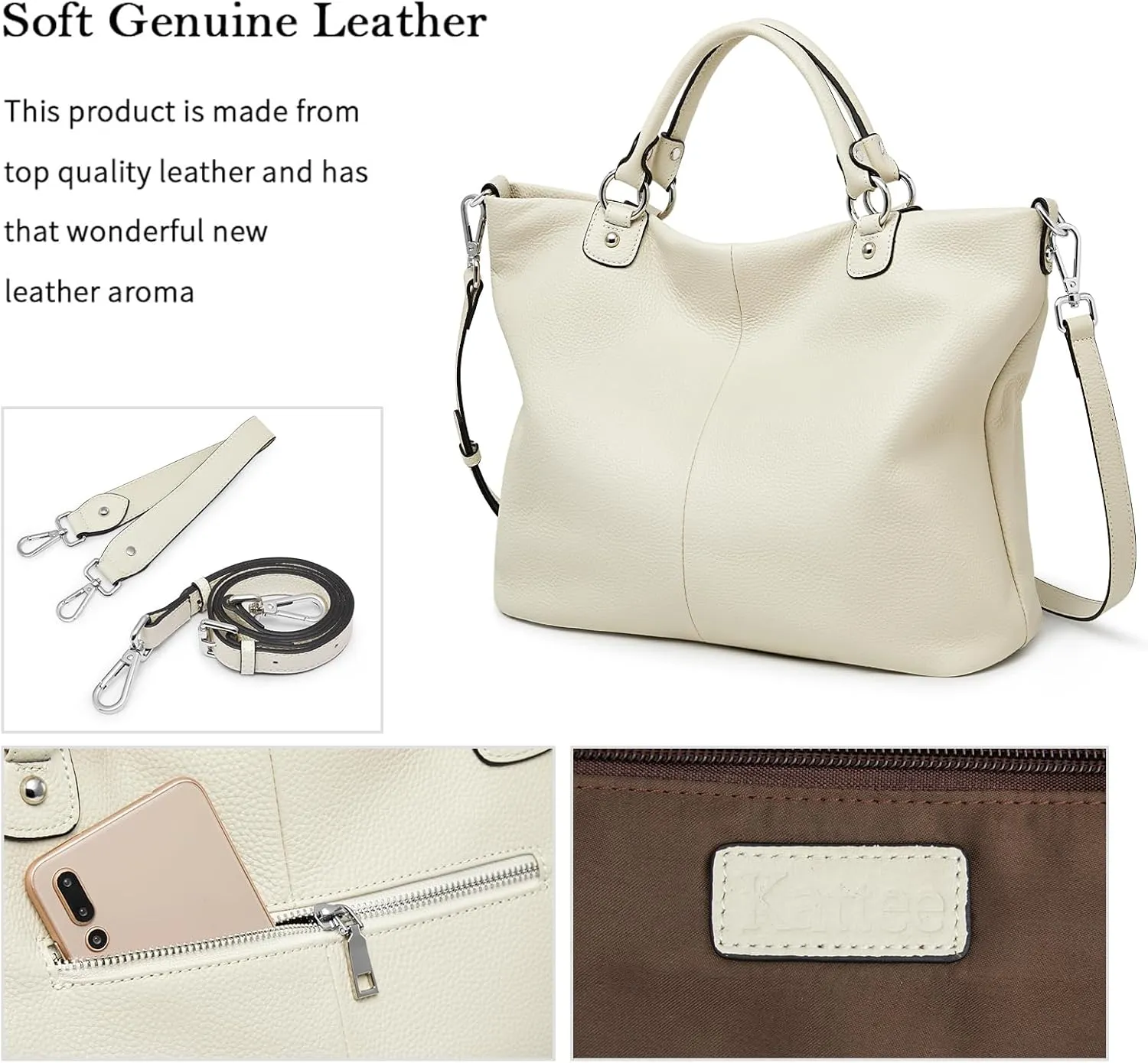 Kattee Women's Soft Leather Tote Bag, Top Satchel Purses and Handbags