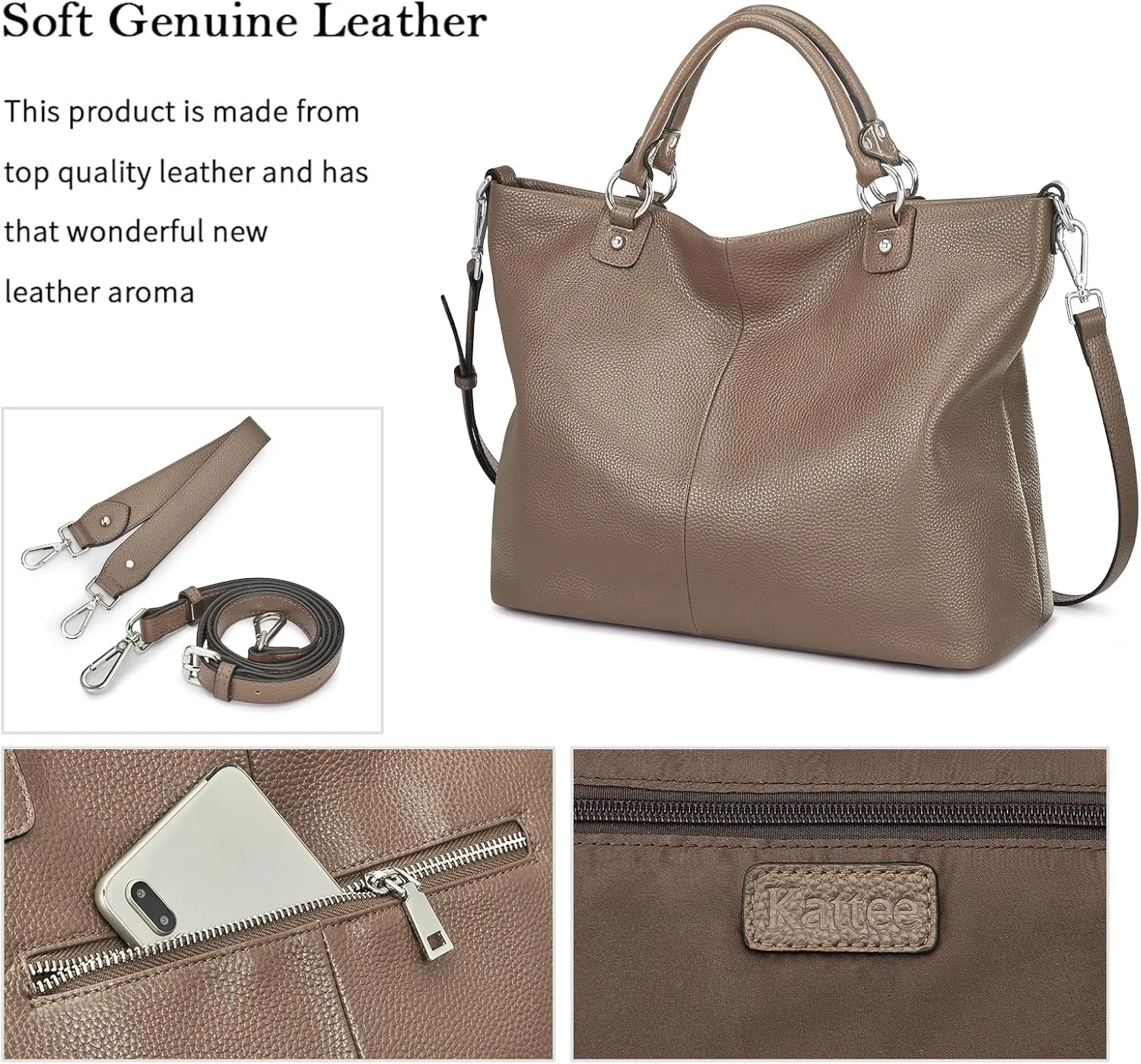Kattee Women's Soft Leather Tote Bag, Top Satchel Purses and Handbags