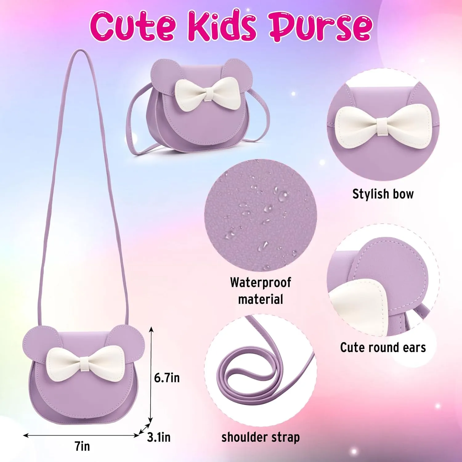 Kids Purse Toddler Gifts for Girls, Cute Little Girls Purse Mouse Ear Crossbody Bag, Princess Handbags for Age 3-14