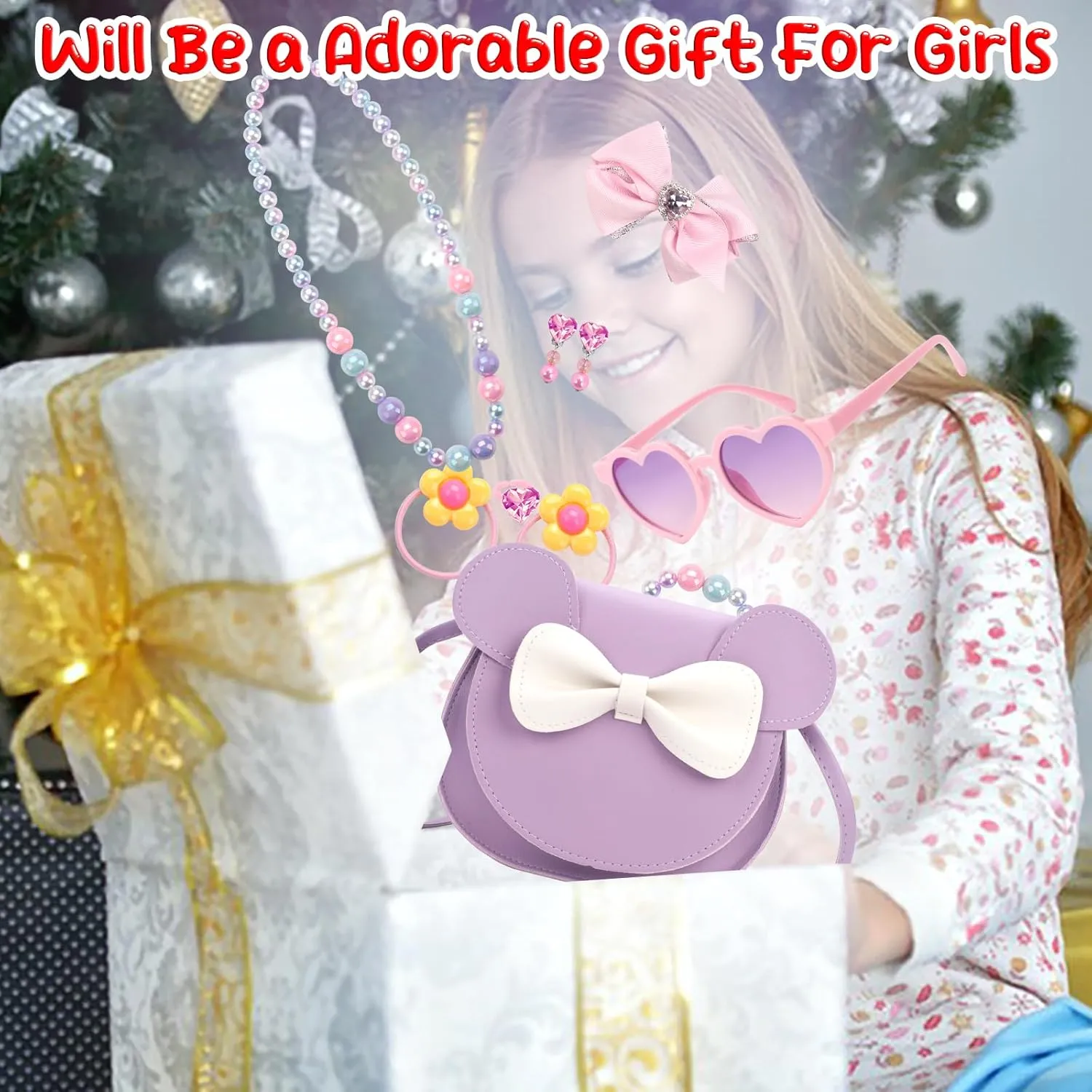 Kids Purse Toddler Gifts for Girls, Cute Little Girls Purse Mouse Ear Crossbody Bag, Princess Handbags for Age 3-14