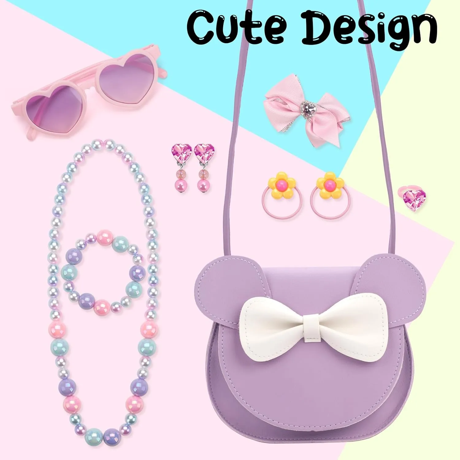 Kids Purse Toddler Gifts for Girls, Cute Little Girls Purse Mouse Ear Crossbody Bag, Princess Handbags for Age 3-14