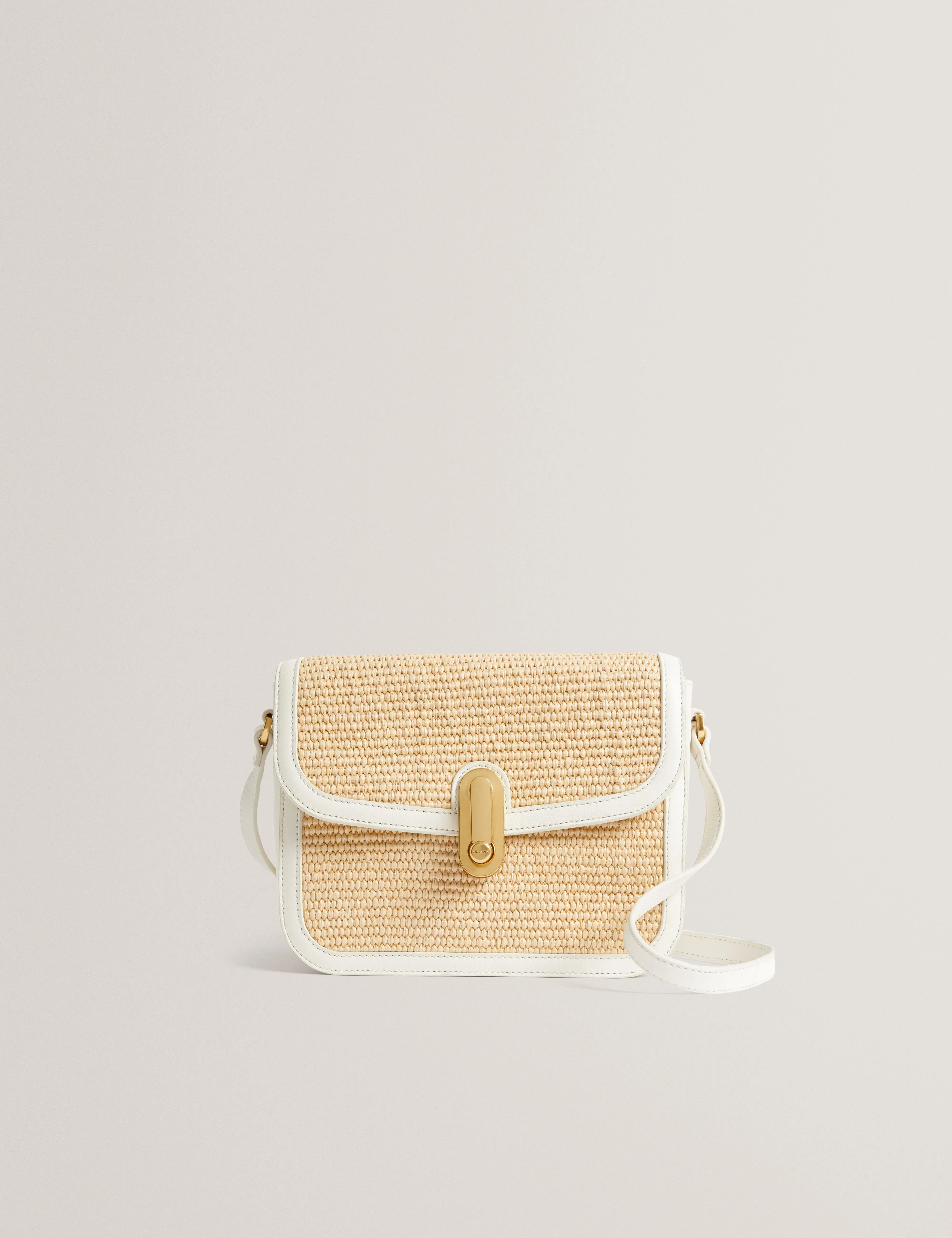 Kkassia Twist Lock Detail Large Raffia Crossbody Bag Ecru