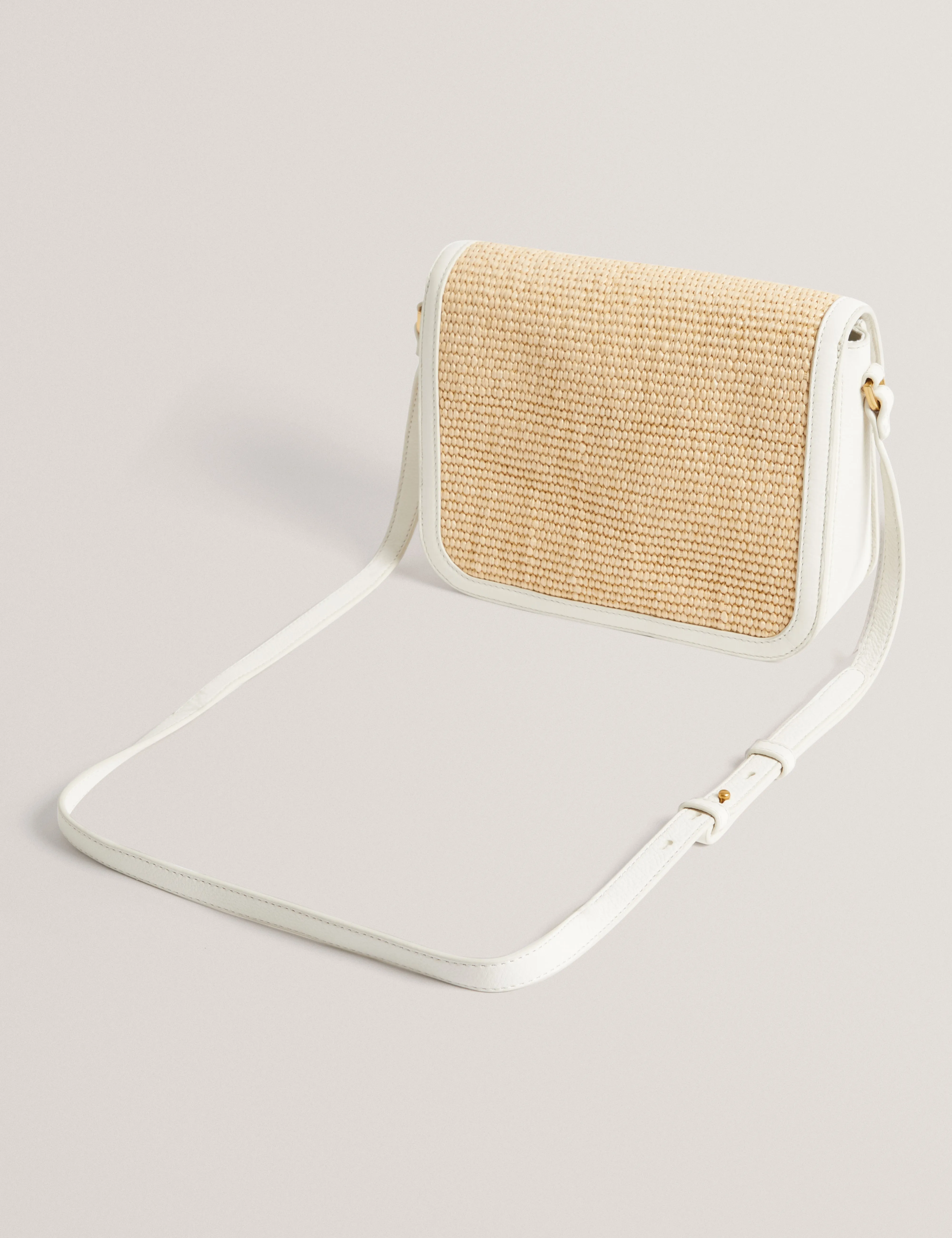 Kkassia Twist Lock Detail Large Raffia Crossbody Bag Ecru