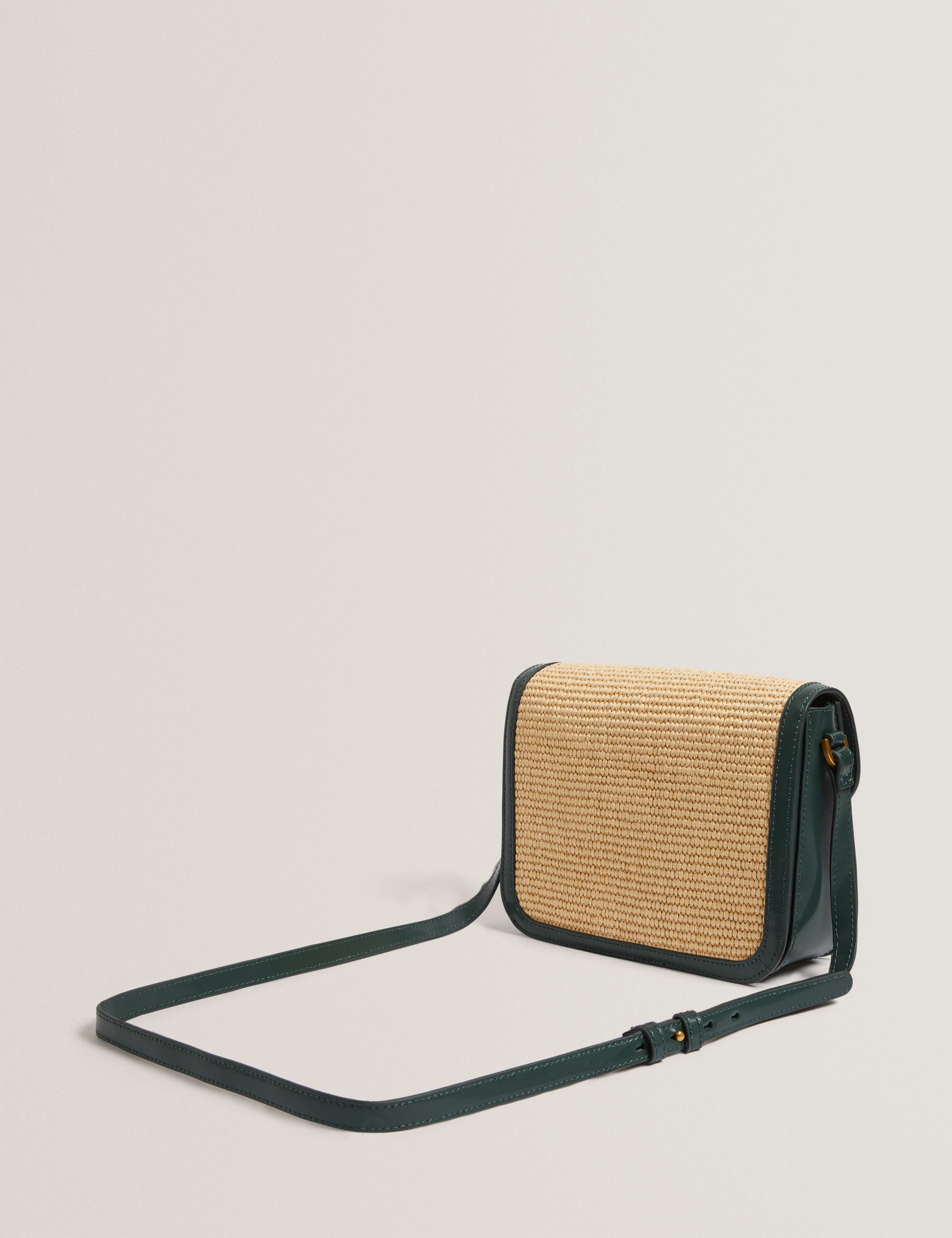Kkassia Twist Lock Detail Large Raffia Crossbody Bag Mid-Green