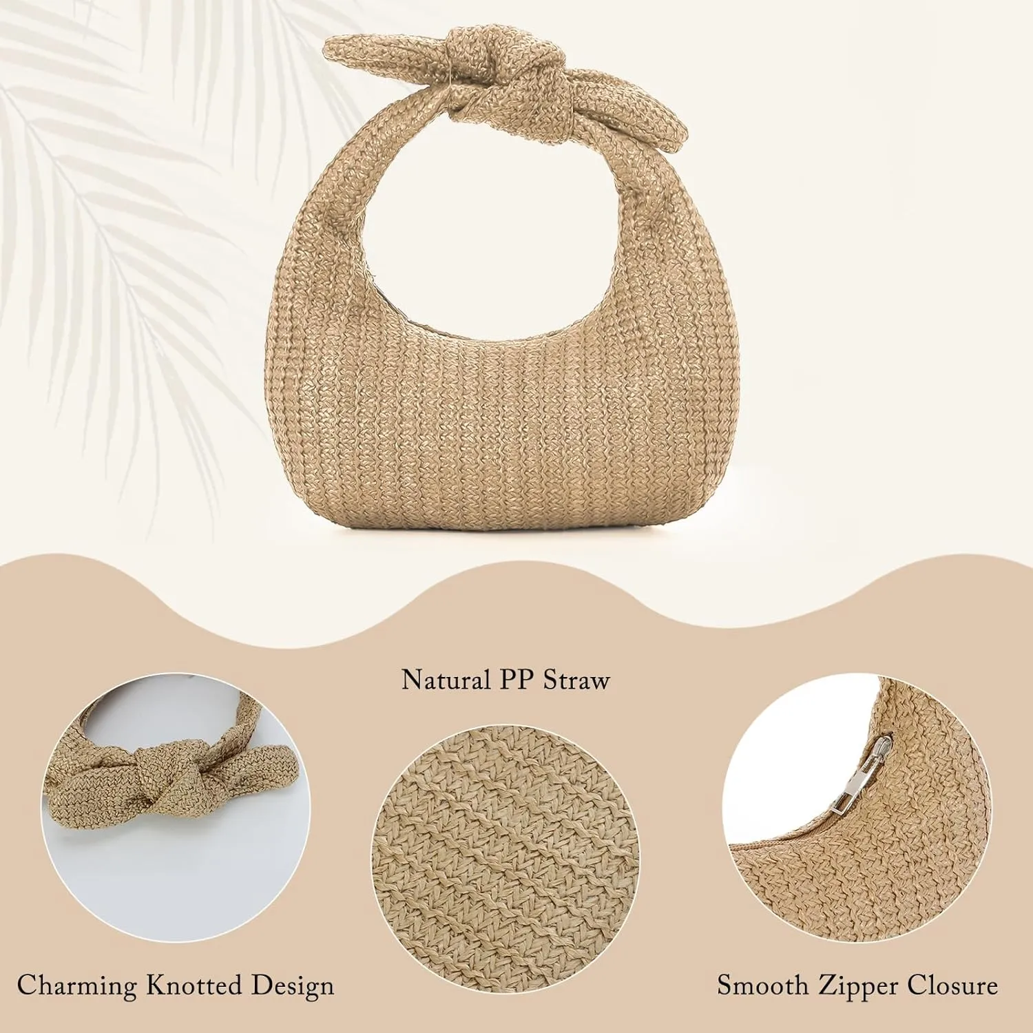 Lanpet Knotted Straw Clutch Purses for Women, Summer Beach Bag, Dumpling Evening Clutch Handbags for Formal Party Wedding