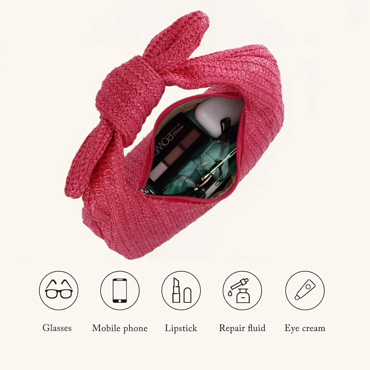 Lanpet Knotted Straw Clutch Purses for Women, Summer Beach Bag, Dumpling Evening Clutch Handbags for Formal Party Wedding