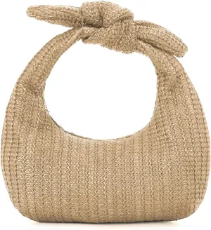 Lanpet Knotted Straw Clutch Purses for Women, Summer Beach Bag, Dumpling Evening Clutch Handbags for Formal Party Wedding