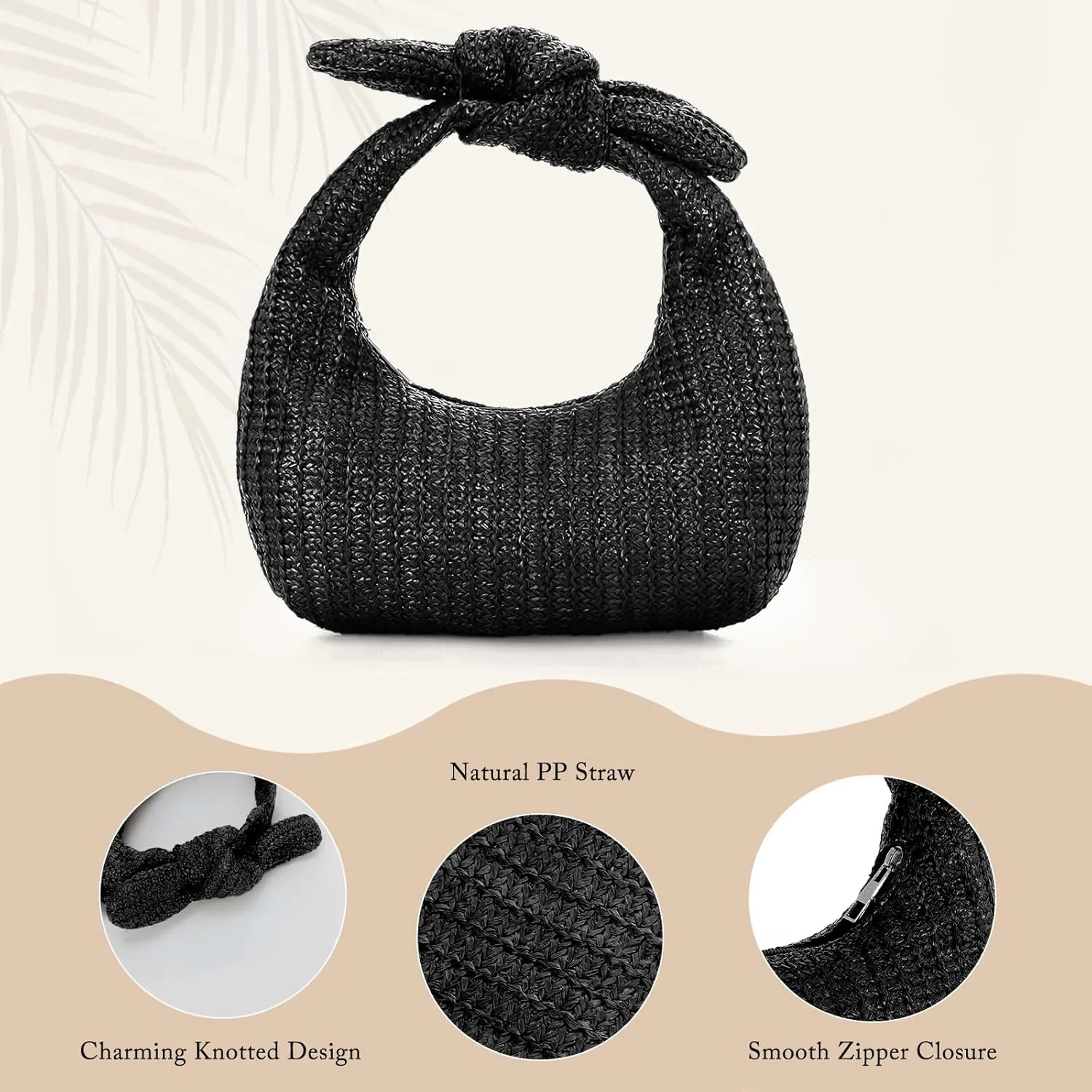 Lanpet Knotted Straw Clutch Purses for Women, Summer Beach Bag, Dumpling Evening Clutch Handbags for Formal Party Wedding