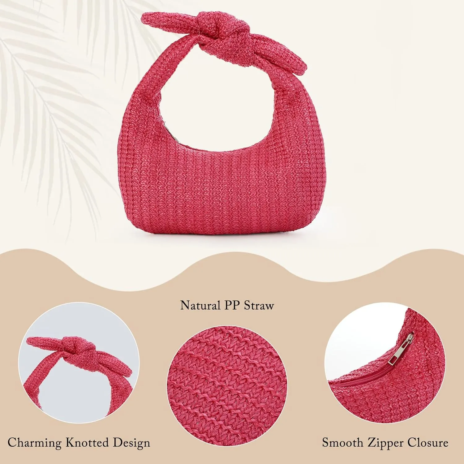 Lanpet Knotted Straw Clutch Purses for Women, Summer Beach Bag, Dumpling Evening Clutch Handbags for Formal Party Wedding