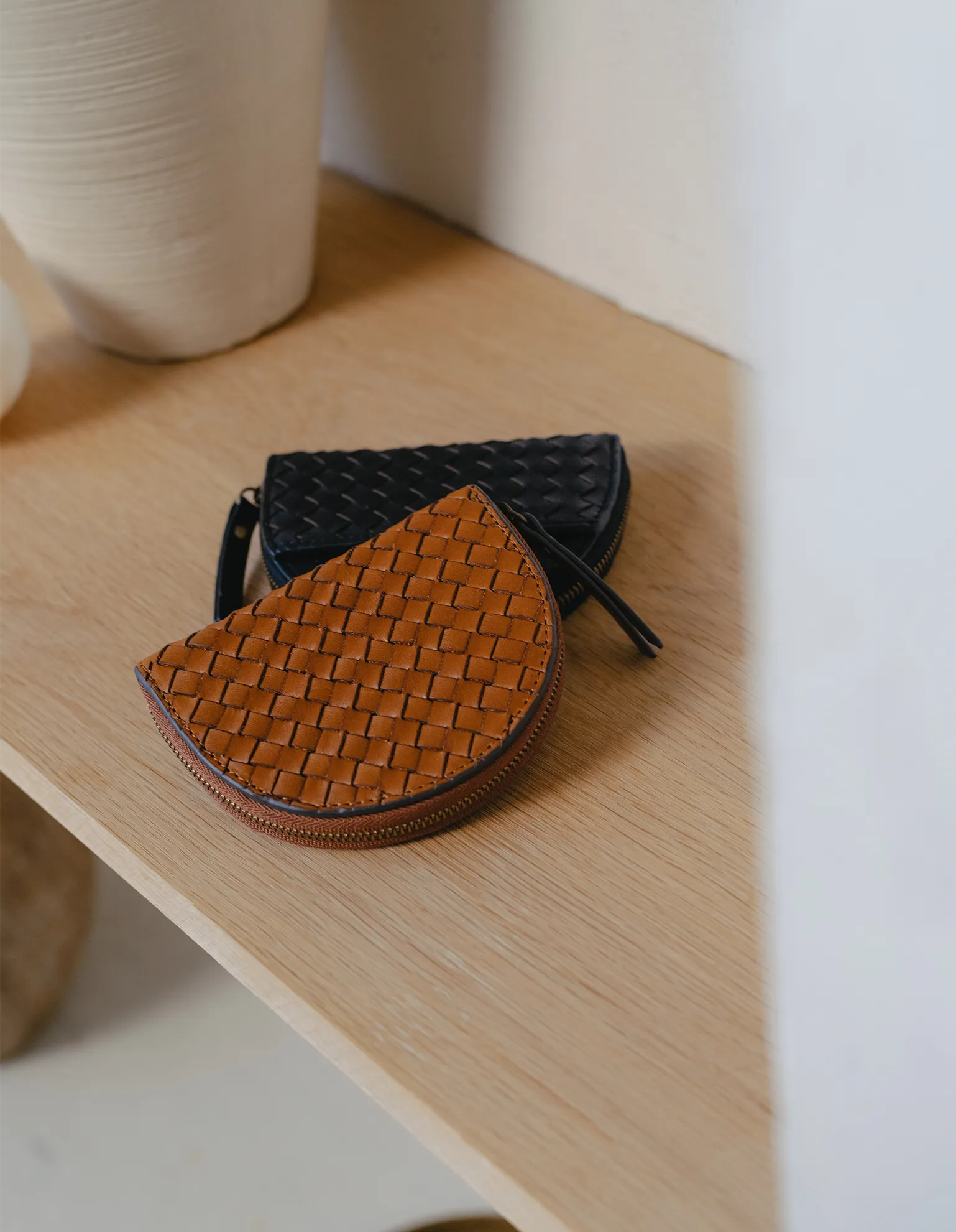 Laura Coin Purse - Black Woven Classic Leather