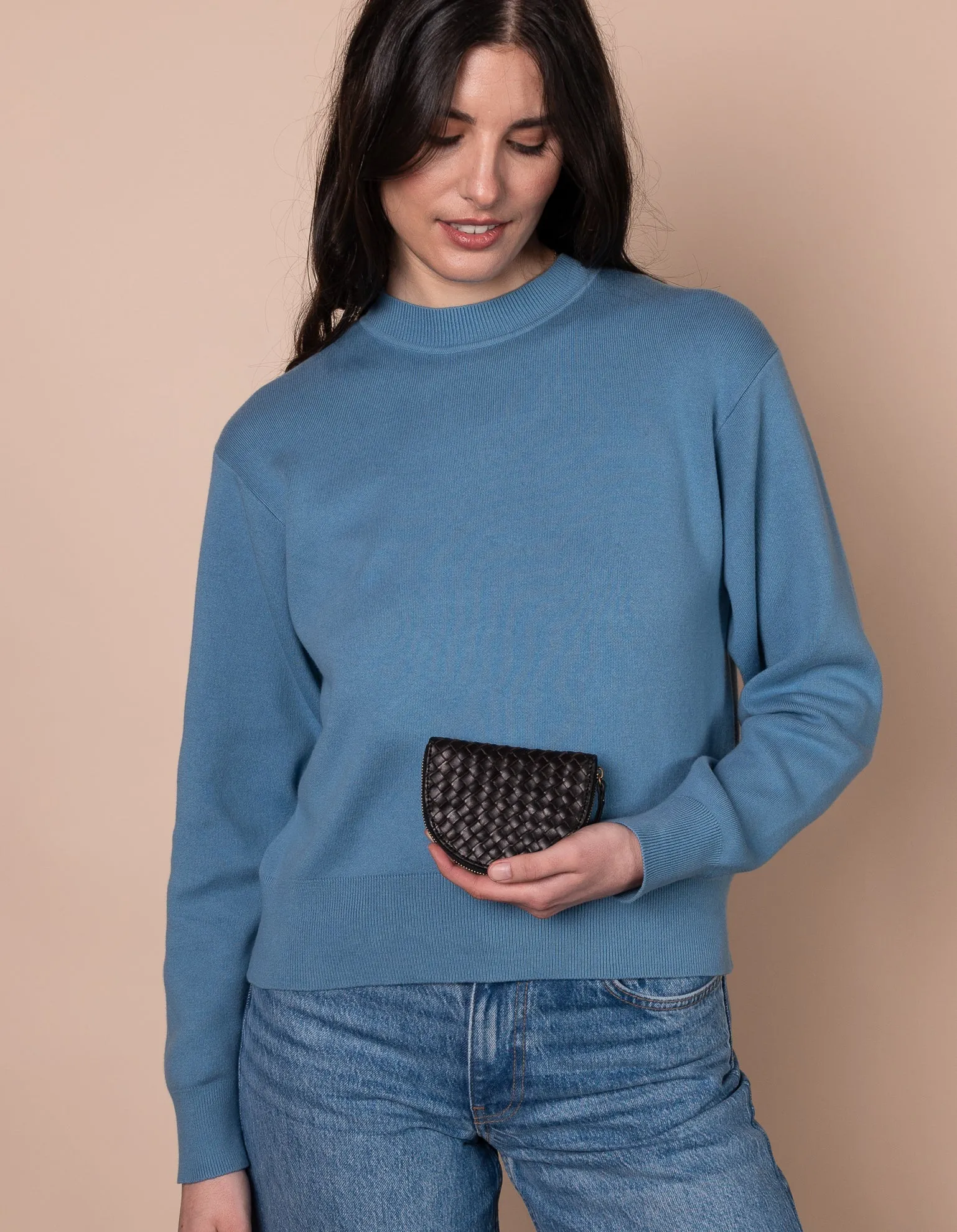 Laura Coin Purse - Black Woven Classic Leather