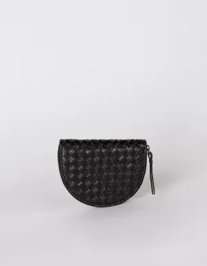 Laura Coin Purse - Black Woven Classic Leather