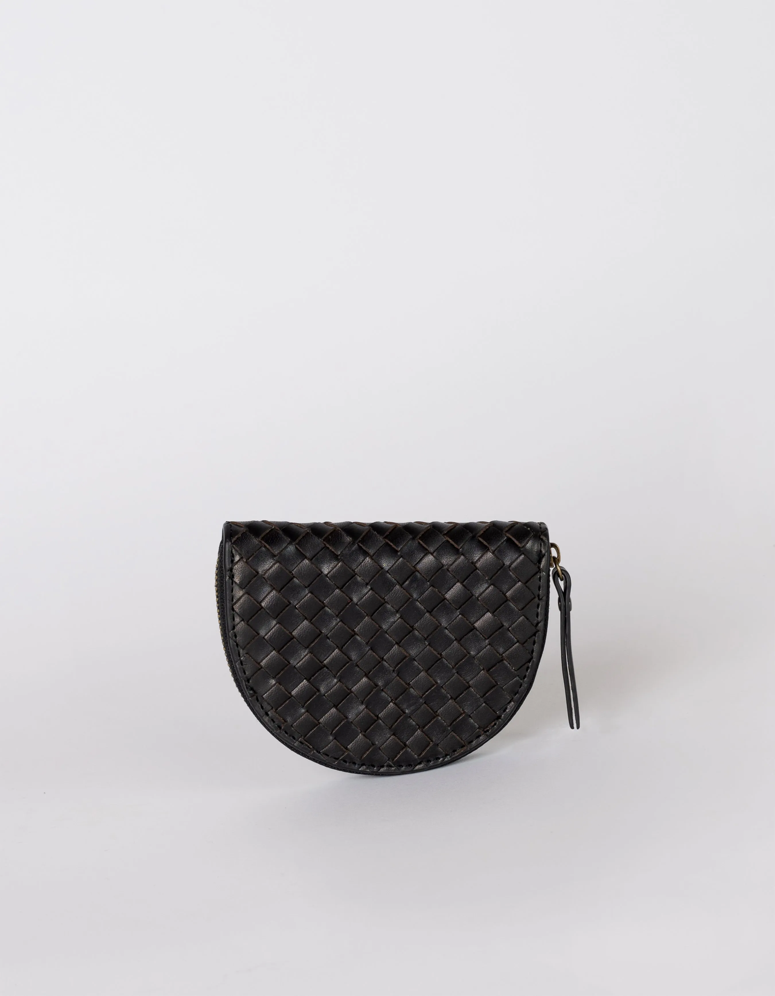 Laura Coin Purse - Black Woven Classic Leather