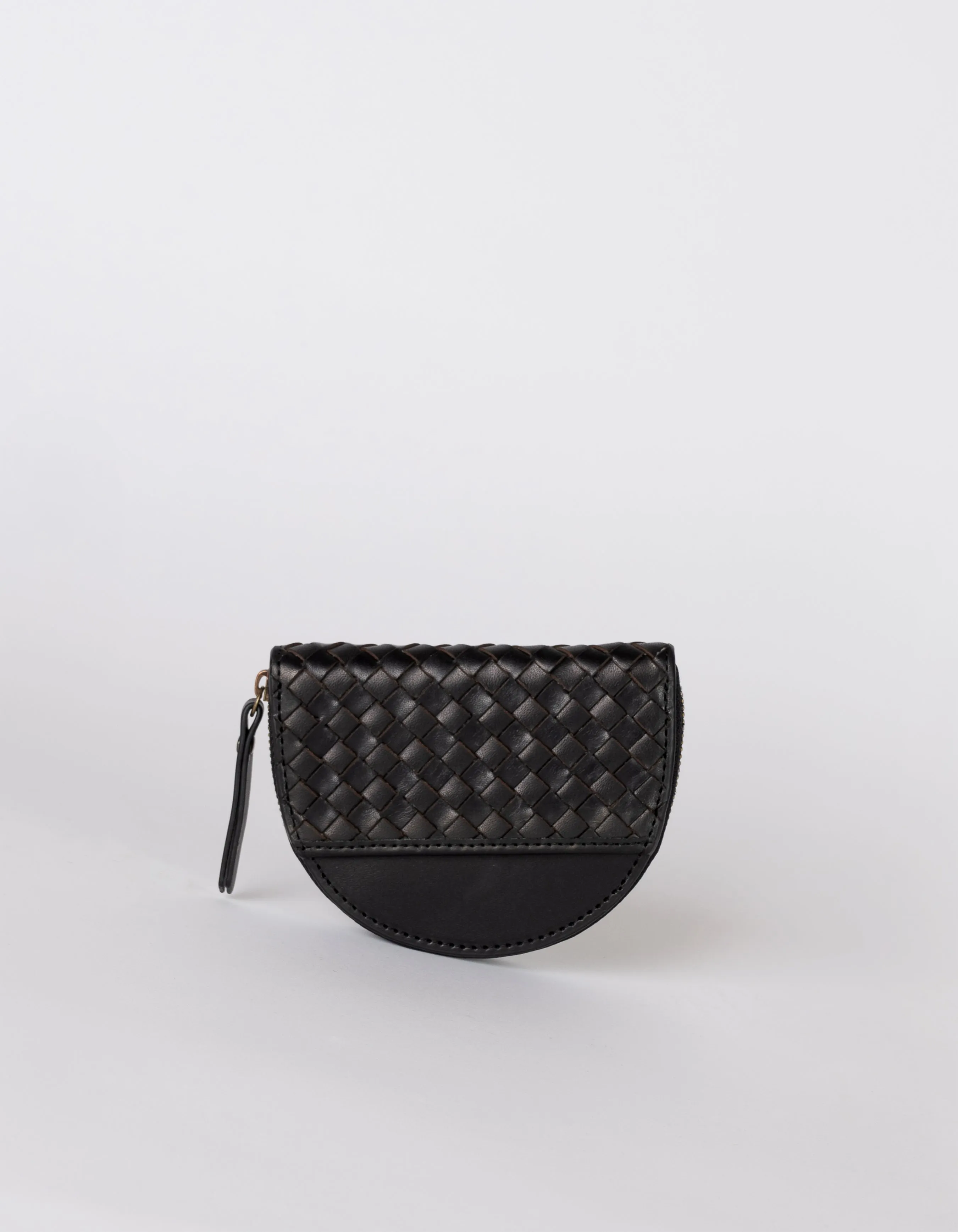 Laura Coin Purse - Black Woven Classic Leather