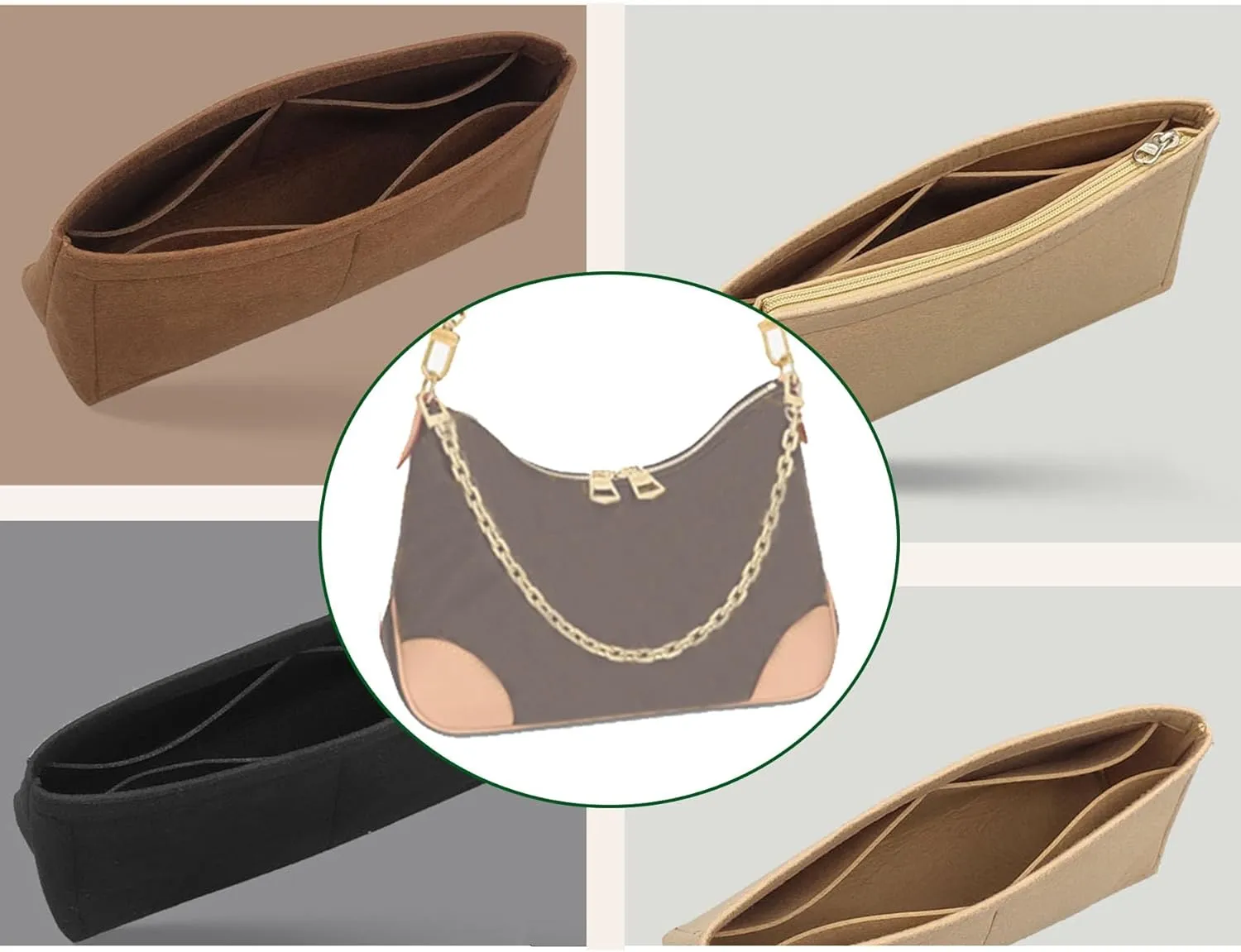 Lckaey purse insert for boulogne organizer boulogne handbag bag insert organizer 2075khaki
