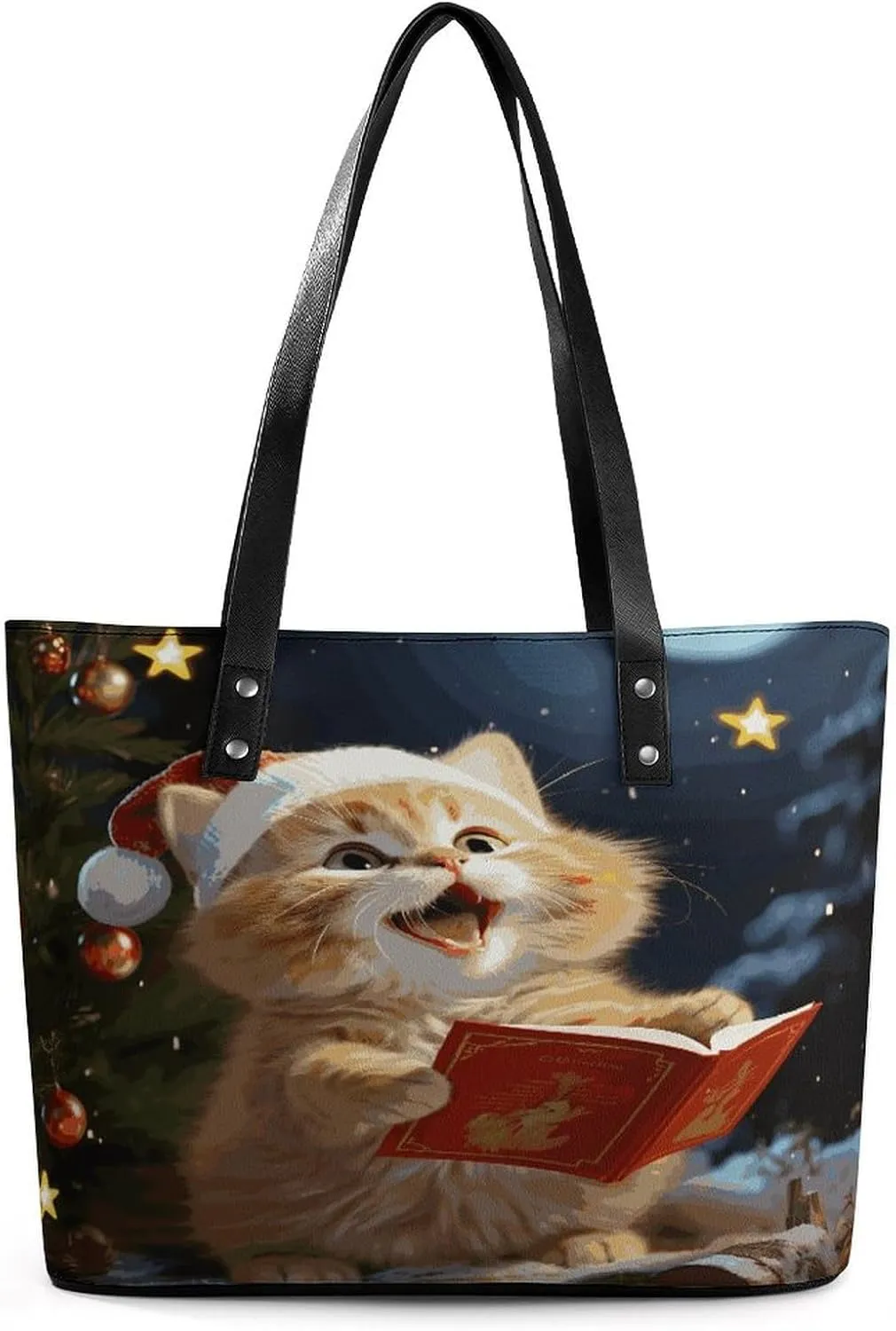 Leather Purse For Women Elegance Christmas Carols Printing Tote Bag Pu Purses Handbags For Work Travel Casual Use