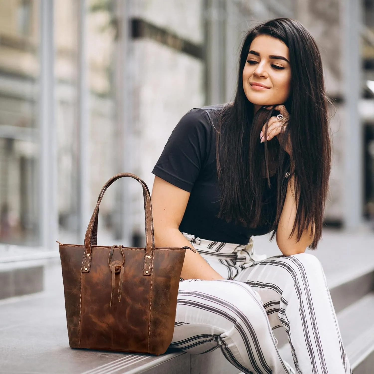 Leather Purse for Women Leather Tote Bag Satchel Vintage Genuine Leather Purses for Women Handbag Office Casual