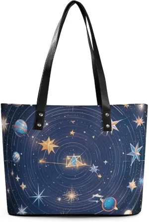 Leather Tote Bag Crossbody Bags for Women Fashion Top Handle Handbag Constellations Cosmic Galaxies Ladies Shoulder Bags Casual Beach Bag Gym Bages Ladies Purses for Shopping Work Travel