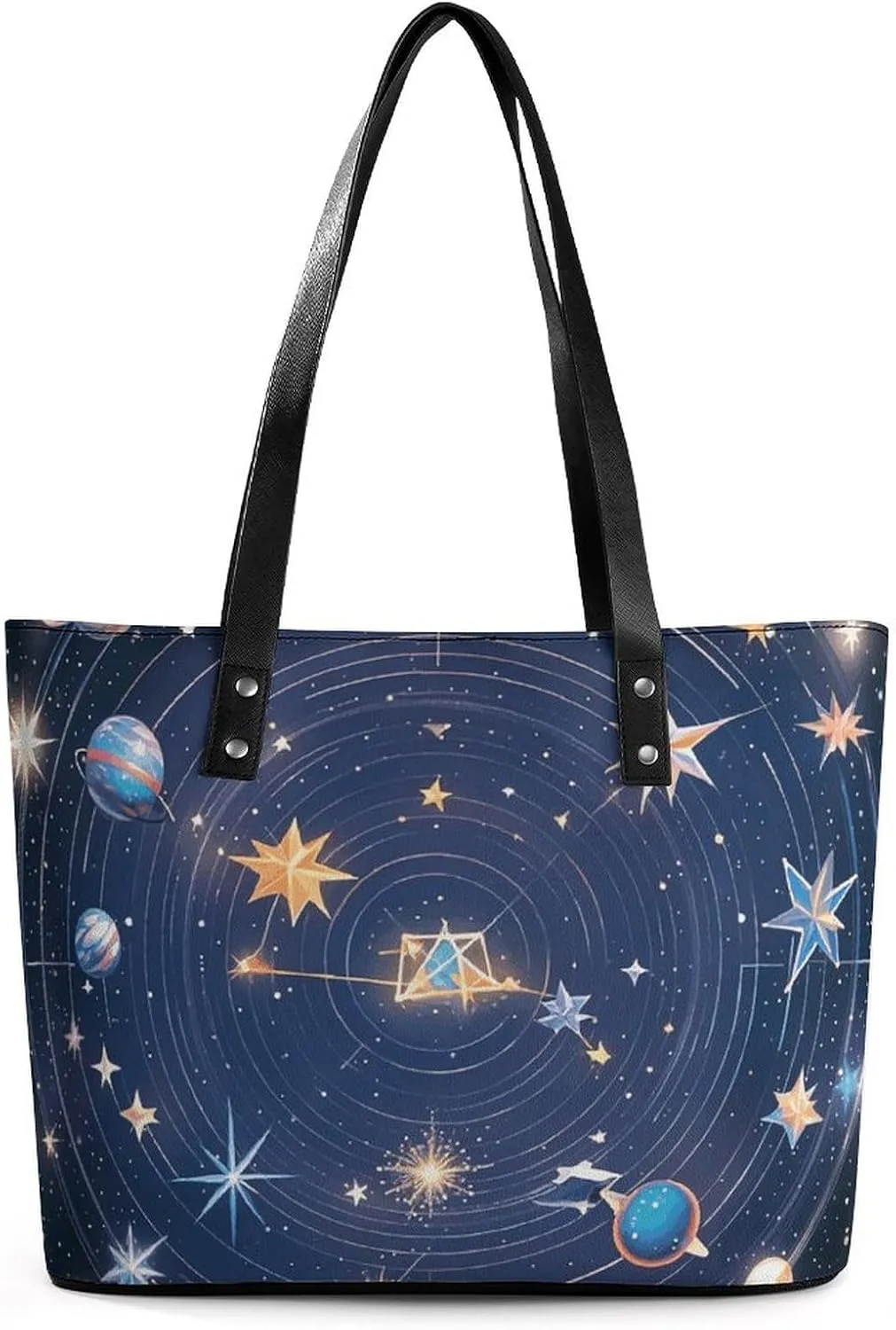 Leather Tote Bag Crossbody Bags for Women Fashion Top Handle Handbag Constellations Cosmic Galaxies Ladies Shoulder Bags Casual Beach Bag Gym Bages Ladies Purses for Shopping Work Travel