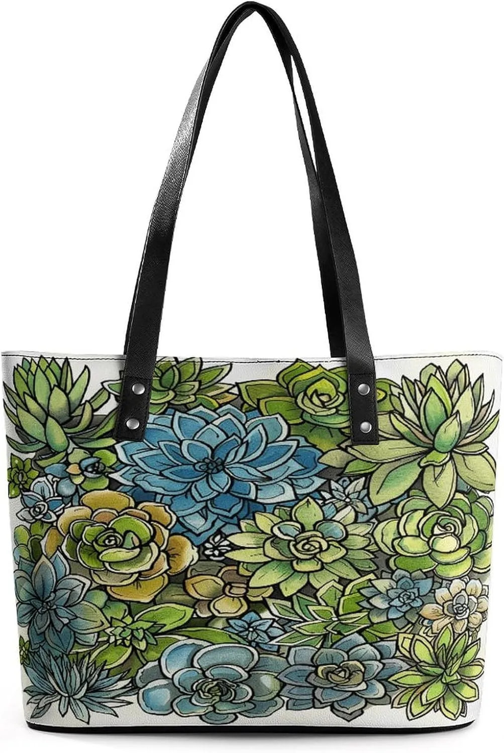 Leather Tote Bag Crossbody Bags for Women Fashion Top Handle Handbag Green Succulent Picture Ladies Shoulder Bags Casual Beach Bag Gym Bages Ladies Purses for Shopping Work Travel