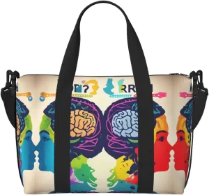 Left and Right Brain Advantage Print Tote Crossbody Travel Bag with Zip Casual Handbag for Weekend Trips and Gym Shopping, Black, One Size, Travel Tote