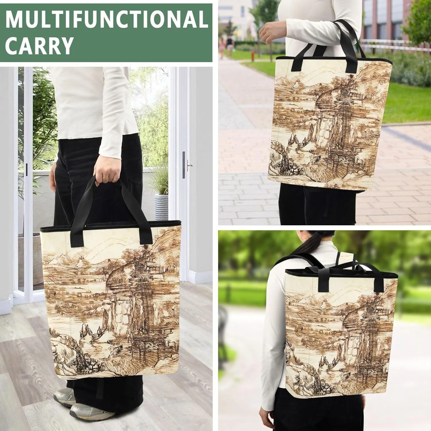 Leonardo da Vinci Landscape Arno Valley Waterproof Beach Bag 36 Cans Ladies Lunch Bags for Work 13.8''x5.9''x16.5