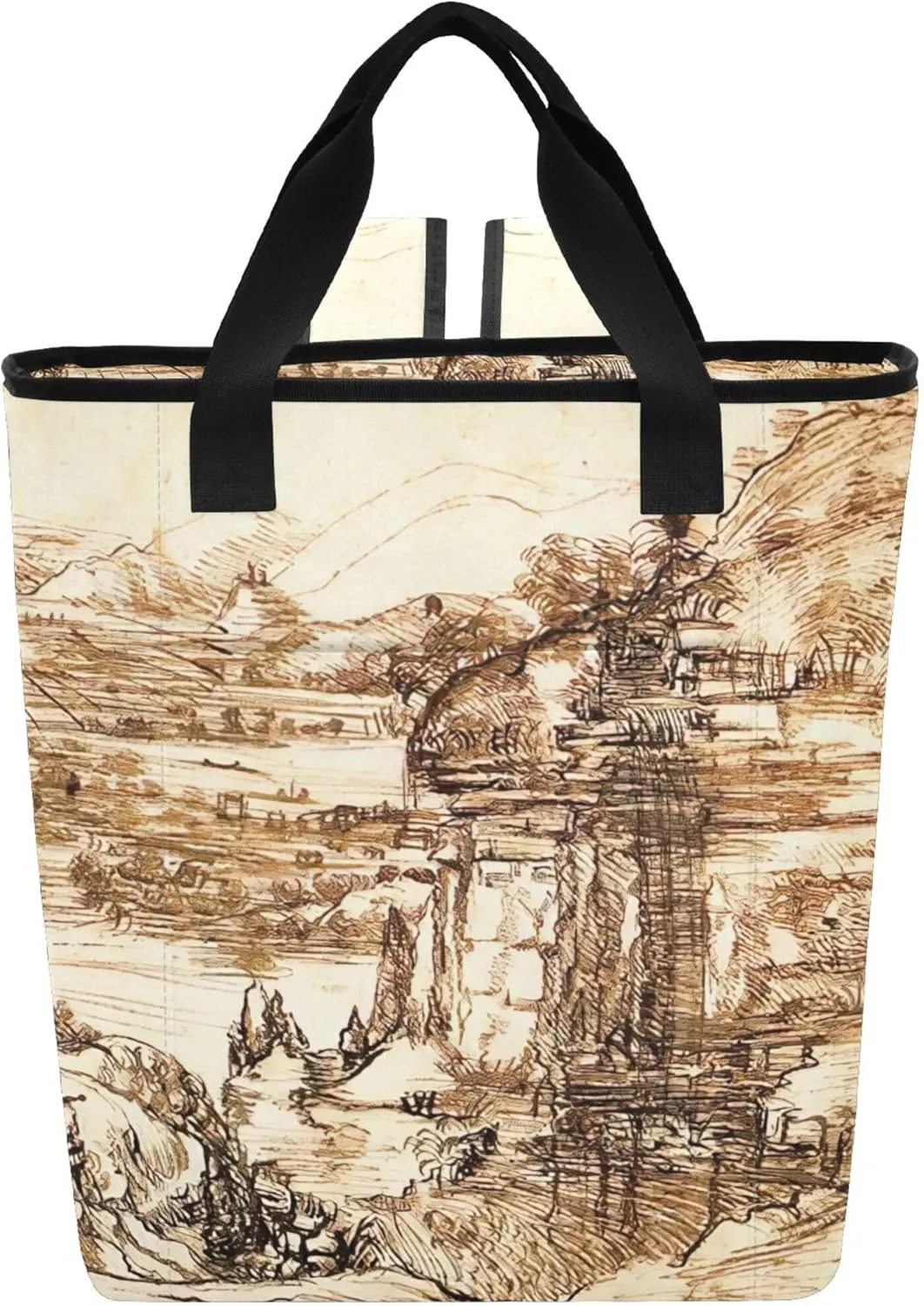 Leonardo da Vinci Landscape Arno Valley Waterproof Beach Bag 36 Cans Ladies Lunch Bags for Work 13.8''x5.9''x16.5