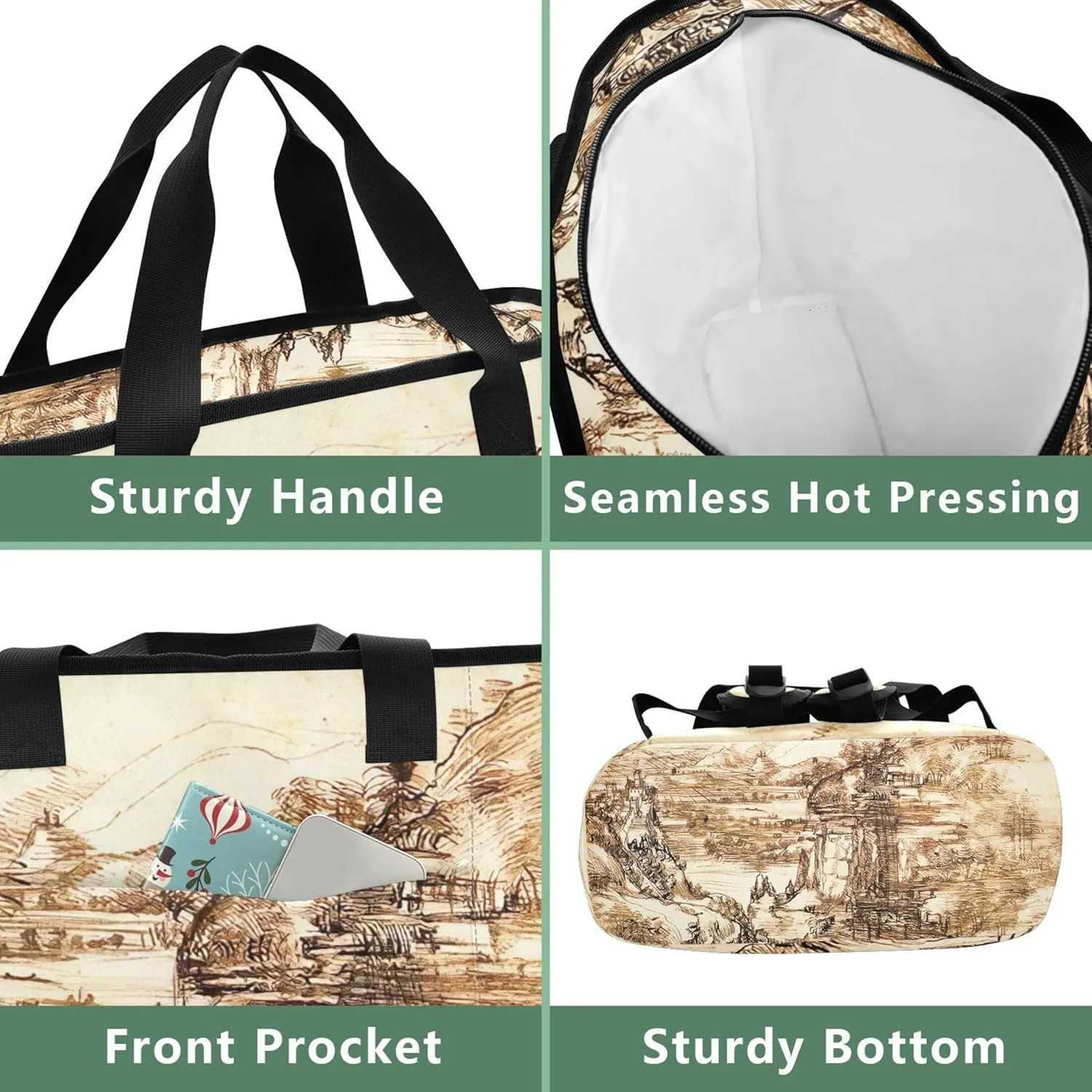 Leonardo da Vinci Landscape Arno Valley Waterproof Beach Bag 36 Cans Ladies Lunch Bags for Work 13.8''x5.9''x16.5