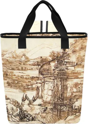 Leonardo da Vinci Landscape Arno Valley Waterproof Beach Bag 36 Cans Ladies Lunch Bags for Work 13.8''x5.9''x16.5