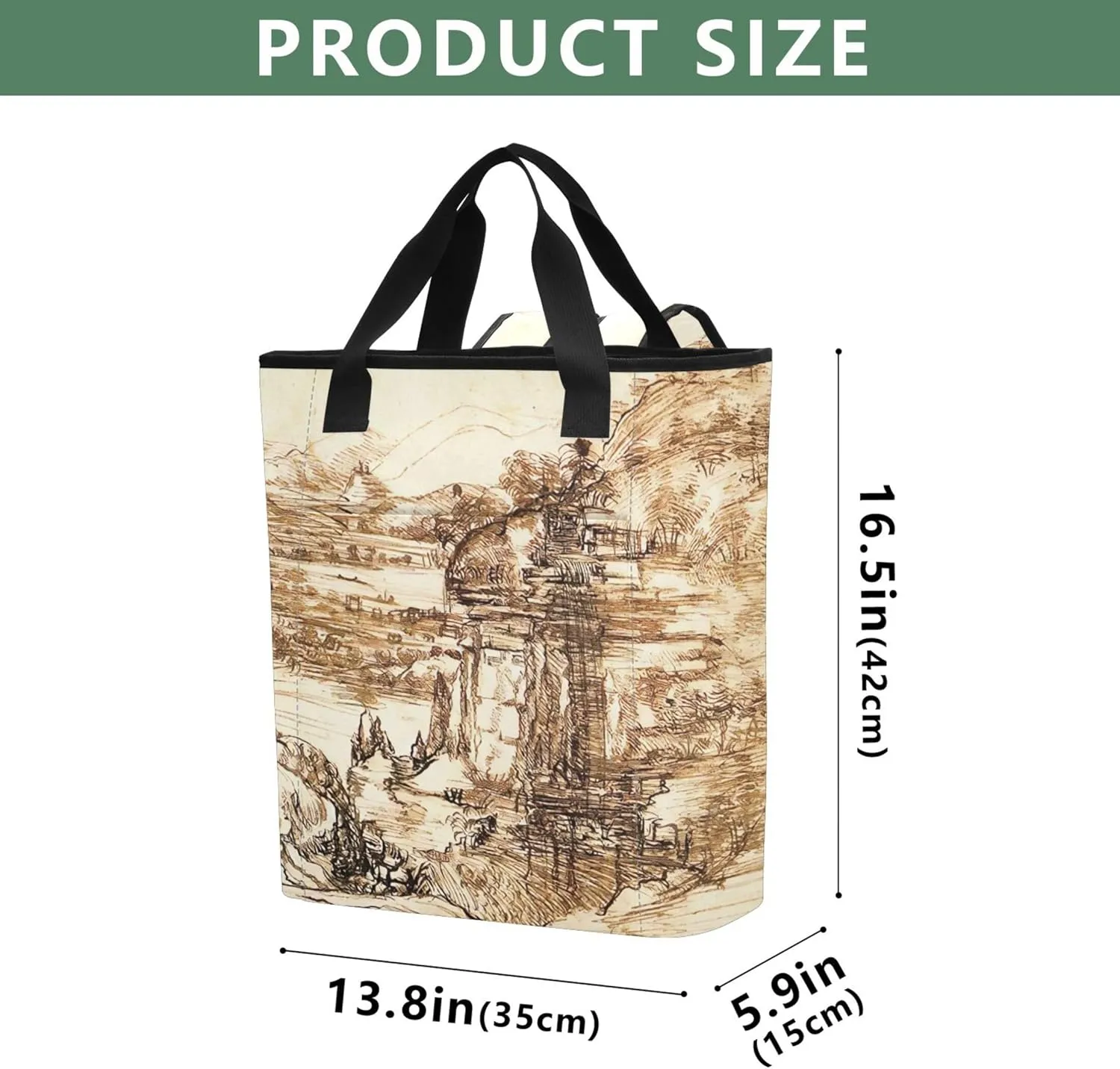 Leonardo da Vinci Landscape Arno Valley Waterproof Beach Bag 36 Cans Ladies Lunch Bags for Work 13.8''x5.9''x16.5