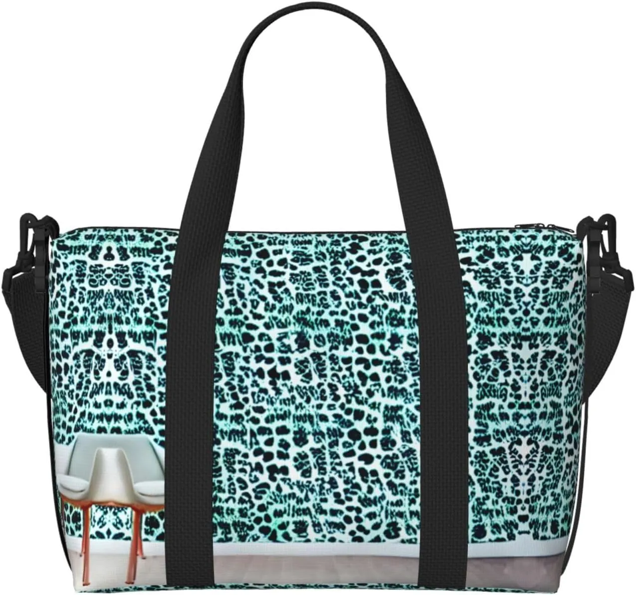 Leopard Patterned Wallpaper Print Tote Crossbody Travel Bag with Zip Casual Handbag for Weekend Trips and Gym Shopping, Black, One Size, Travel Tote
