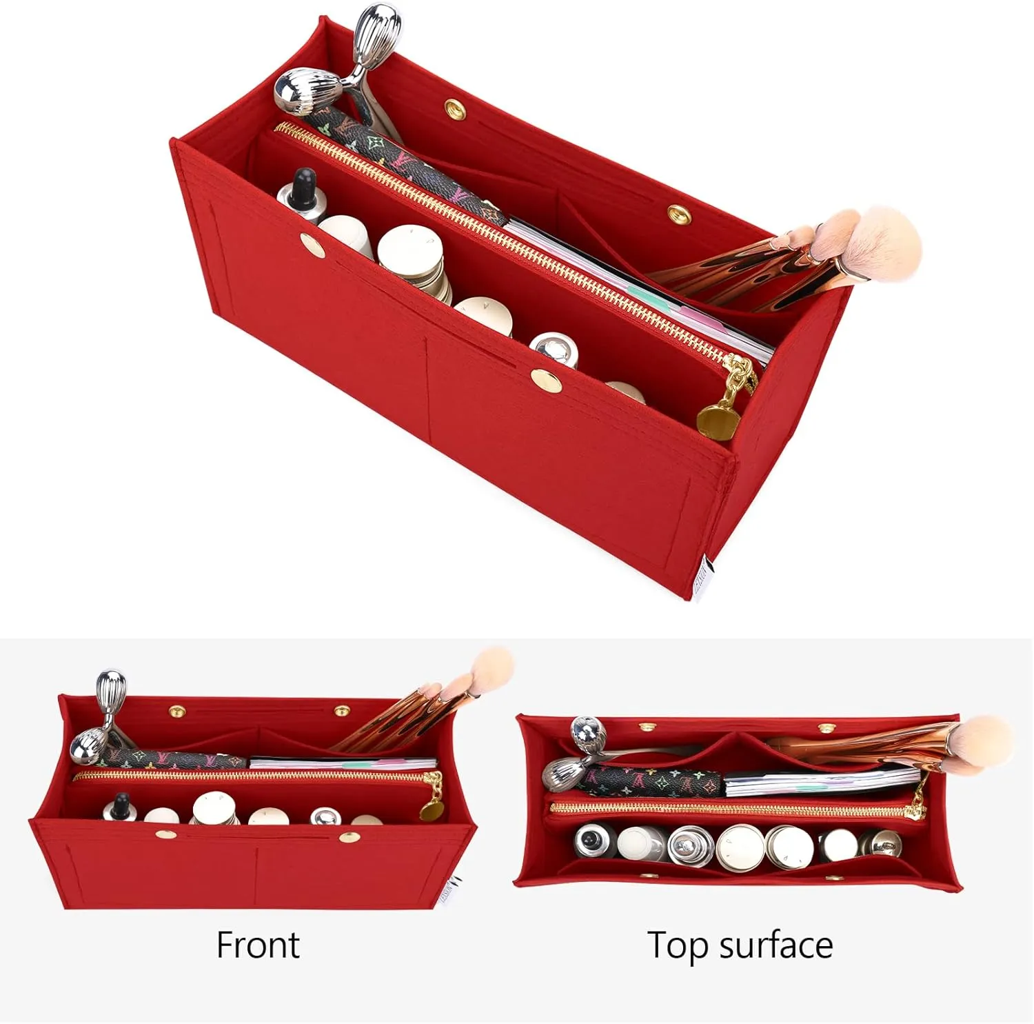 LEXSION Felt Purse Organizer Insert,Handbag Organizer with Detachalbe Zipper Pocket for ONTHEGO PM,3 Size 8034 Red Small