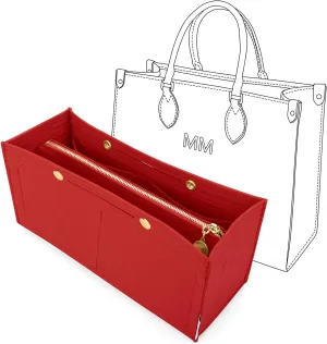 LEXSION Felt Purse Organizer Insert,Handbag Organizer with Detachalbe Zipper Pocket for ONTHEGO PM,3 Size 8034 Red Small