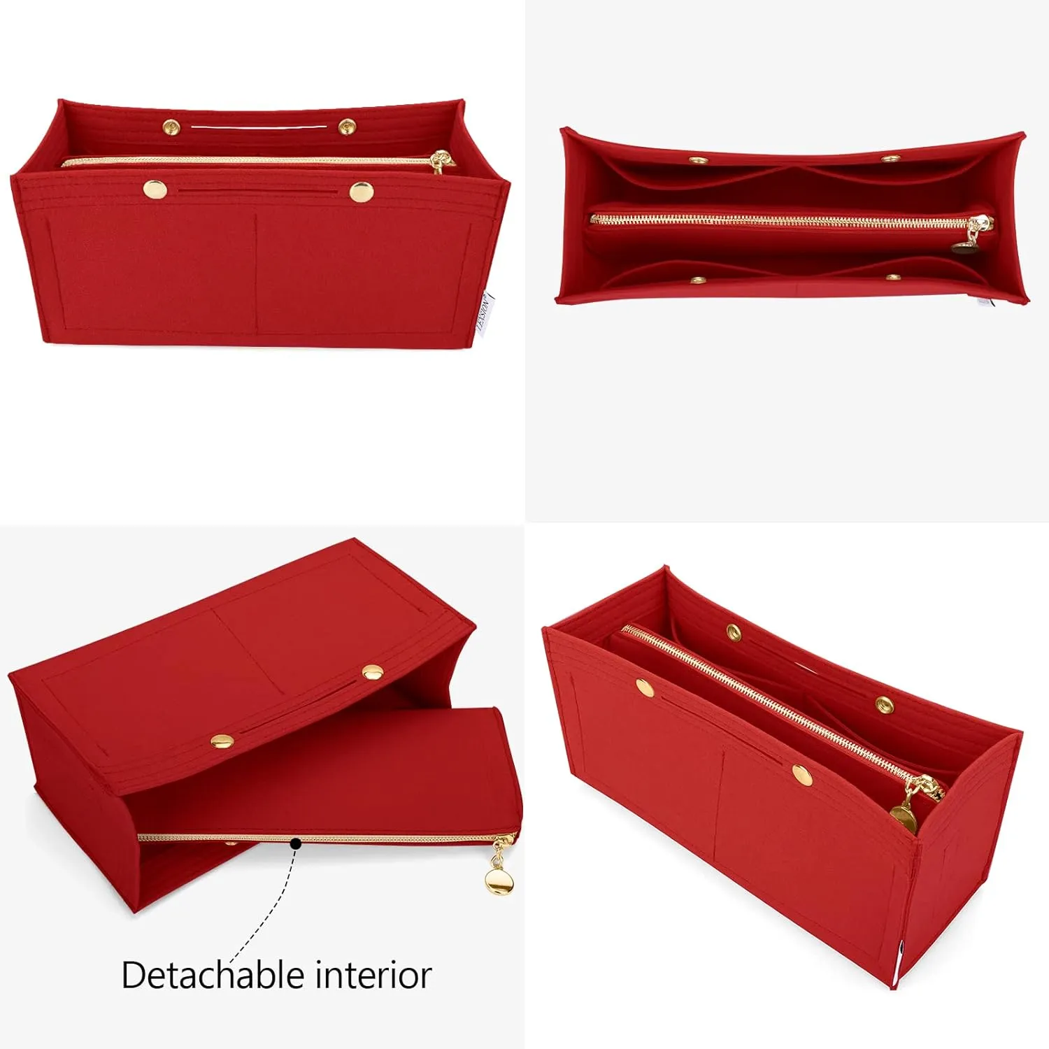 LEXSION Felt Purse Organizer Insert,Handbag Organizer with Detachalbe Zipper Pocket for ONTHEGO PM,3 Size 8034 Red Small