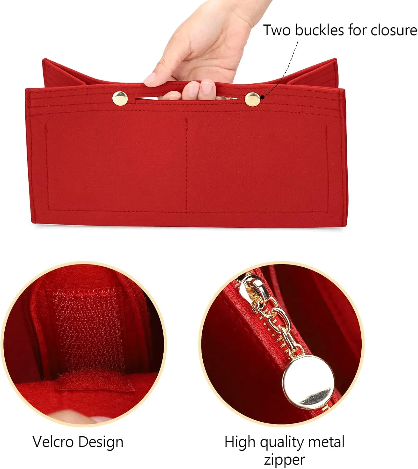 LEXSION Felt Purse Organizer Insert,Handbag Organizer with Detachalbe Zipper Pocket for ONTHEGO PM,3 Size 8034 Red Small