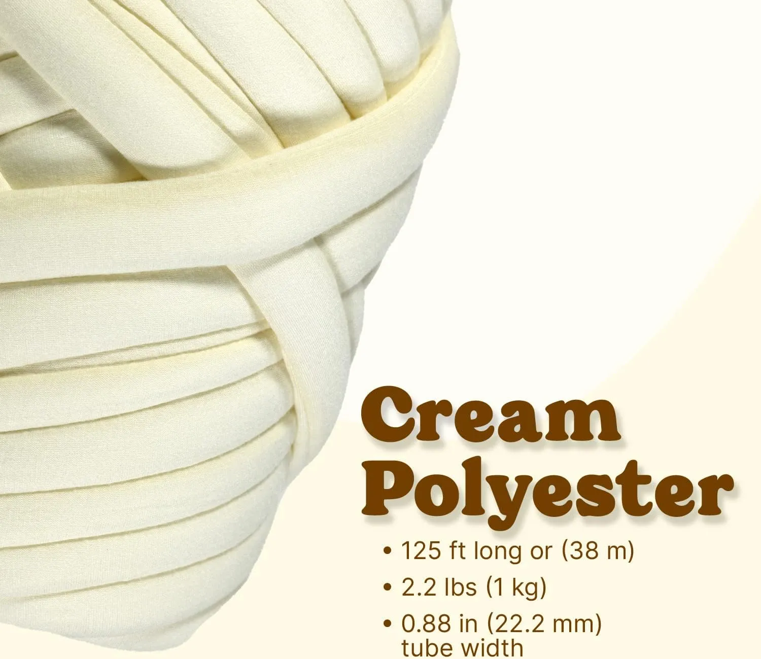 Light Weight Ultra Soft 2.2 LBS (1 kg) Chunky Yarn for Hand Knitting, Lush Polyester Fabric Tube Yarn to Make Handbags, Pillows, Blankets, Crafts (Cream)