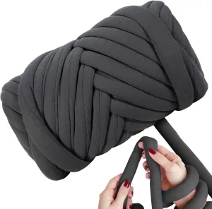 Light Weight Ultra Soft 2.2 LBS (1 kg) Chunky Yarn for Hand Knitting, Lush Polyester Fabric Tube Yarn to Make Handbags, Pillows, Blankets, Crafts (Dark Grey)